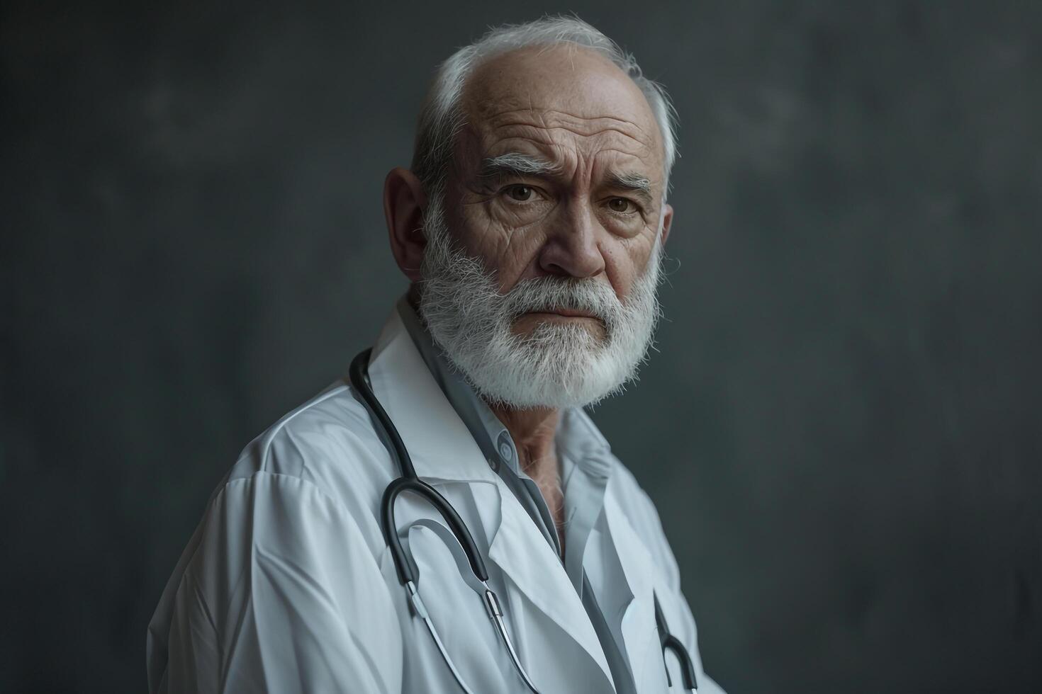 Elderly Doctor with Desktop Setup in a Professional Background photo