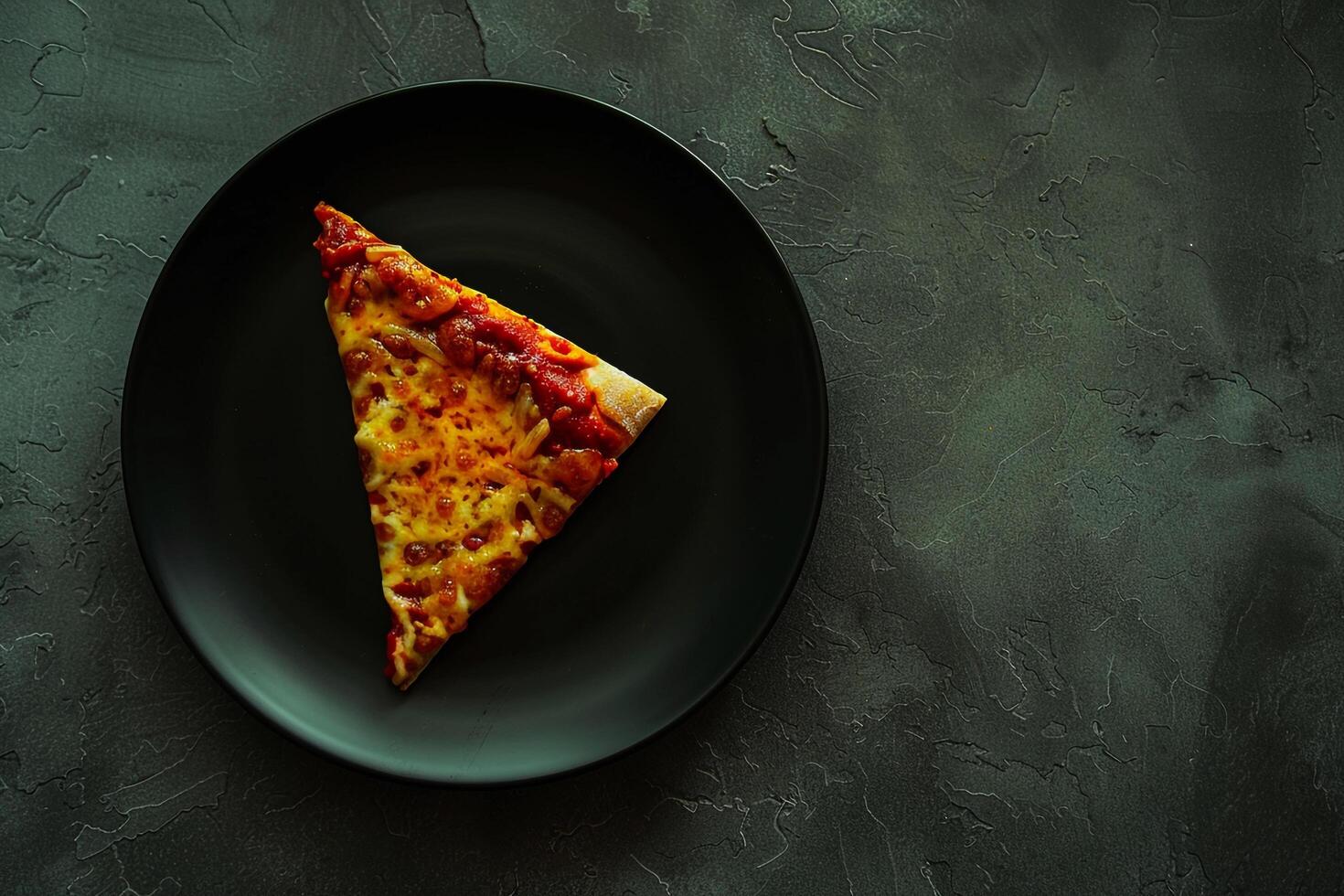 Single slice of pizza with toppings textured plate background photo