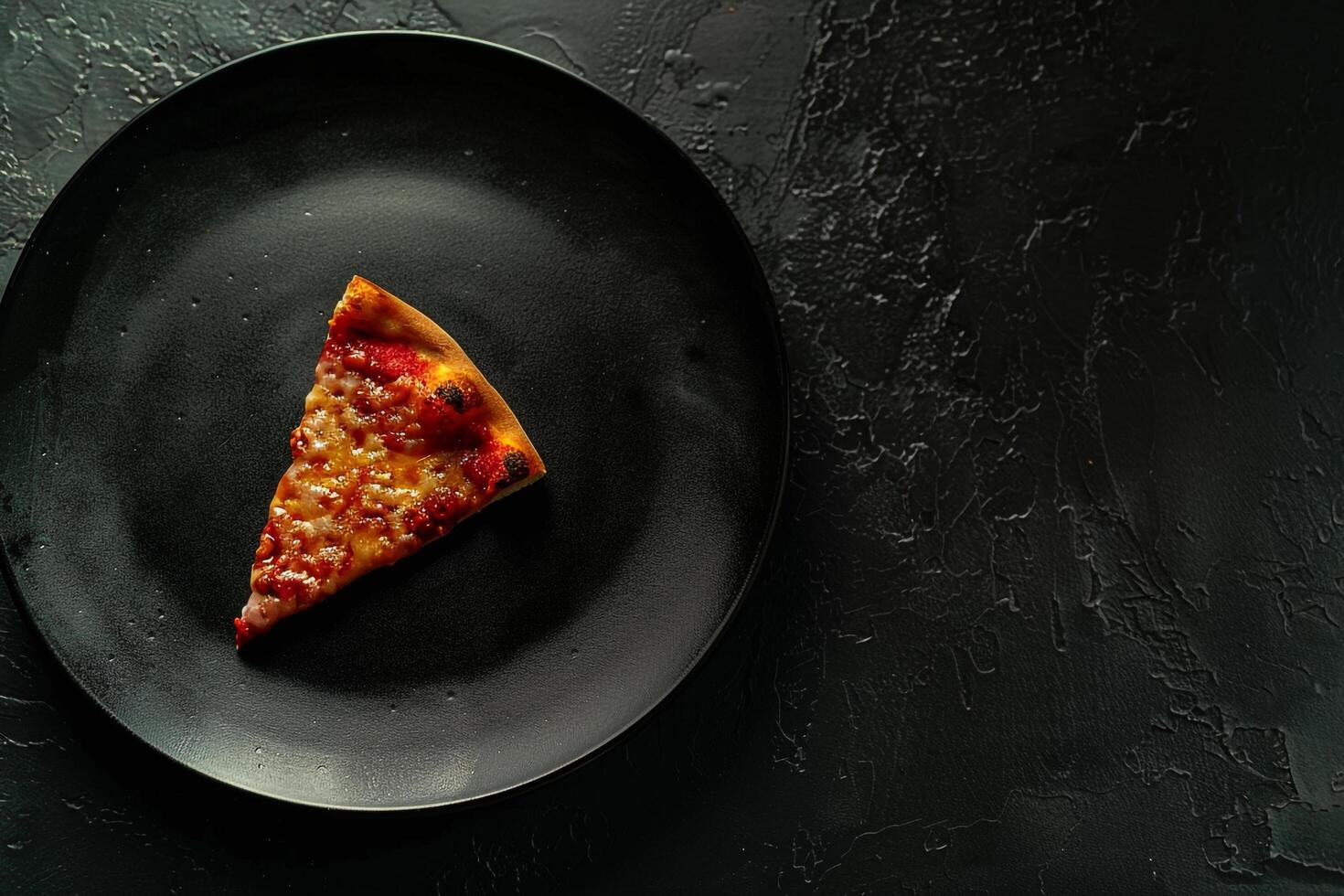 Single slice of pizza with toppings textured plate background photo