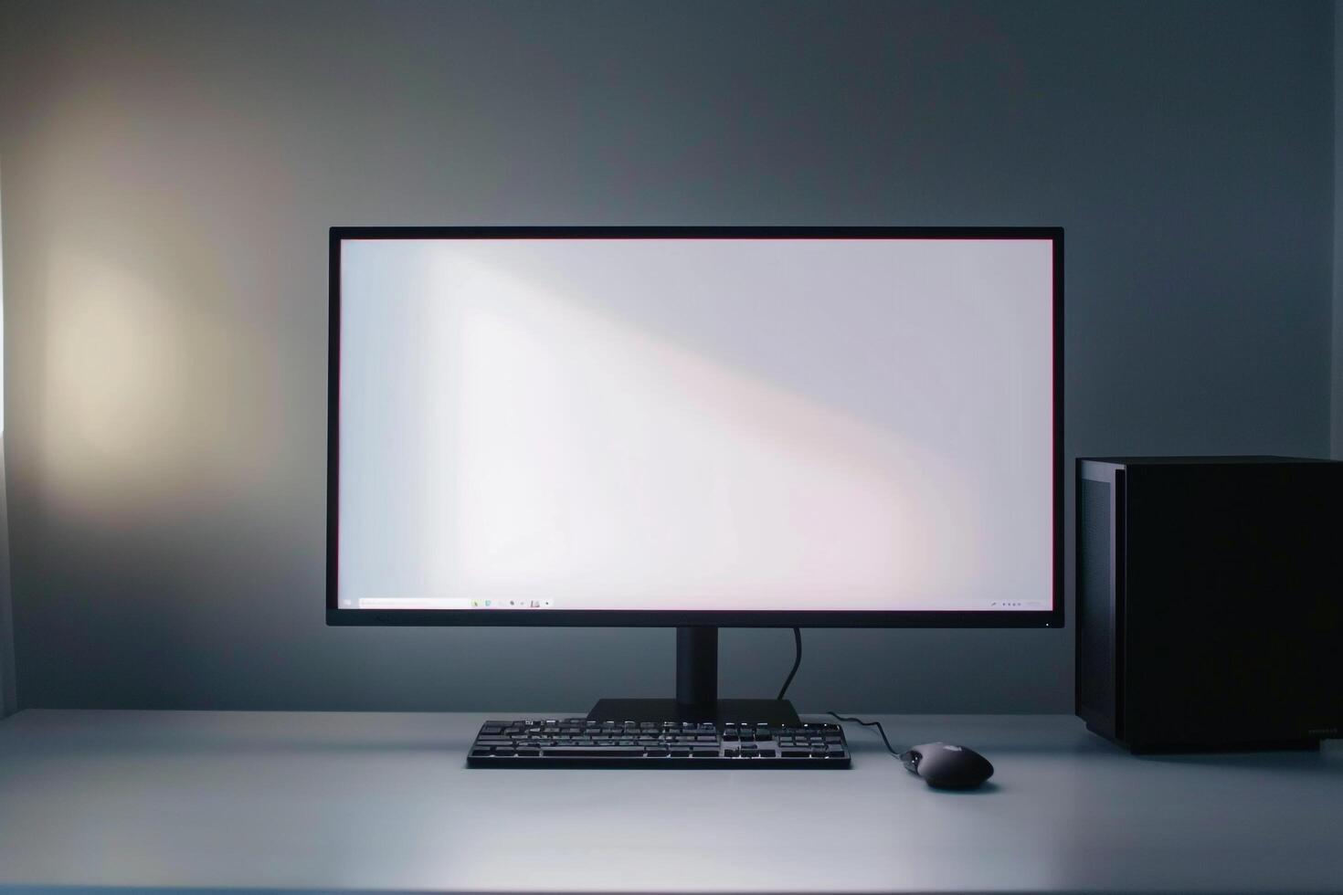 Desktop computer mockup with a   white top in a professional setup photo