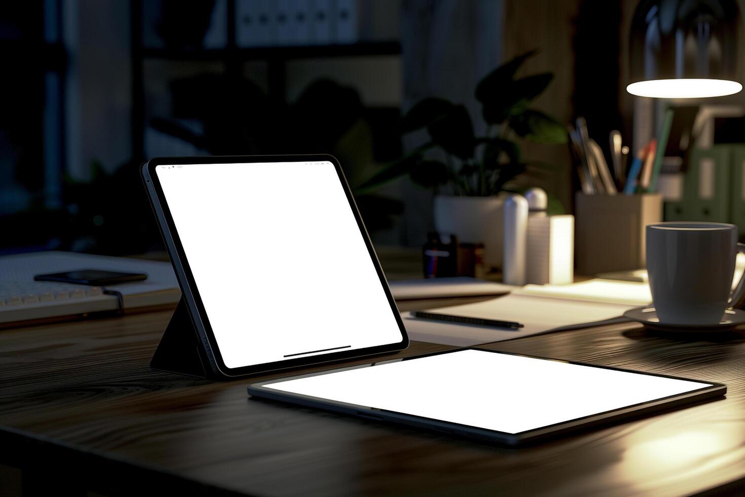 Tablet Mockup with   White Surface for Tech and   Use photo