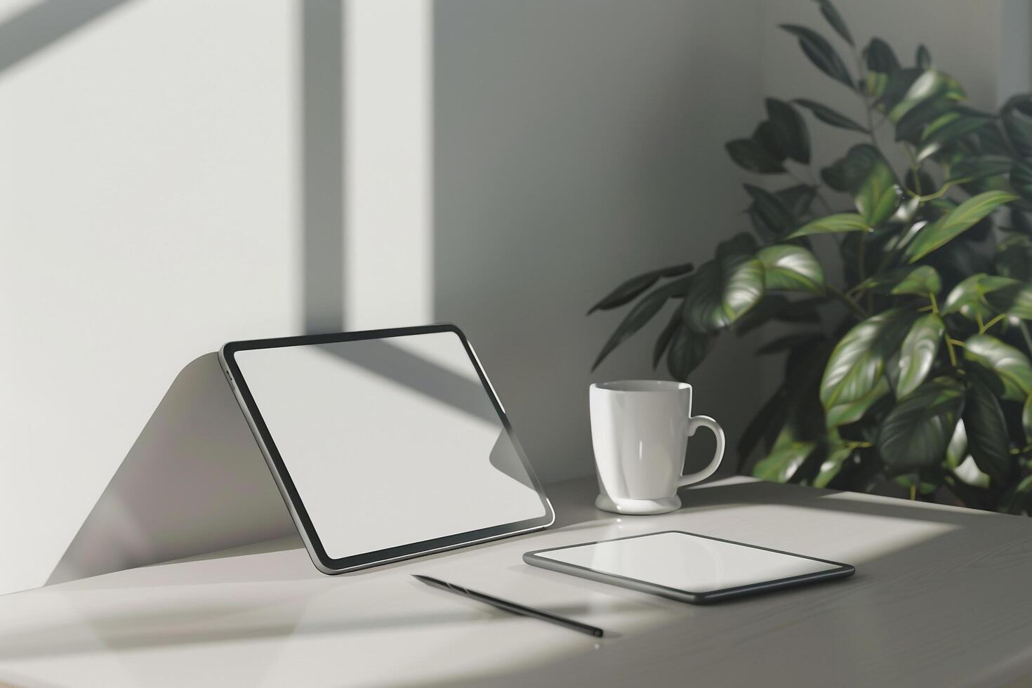 Tablet Mockup on   White Surface for Digital and Professional Use photo