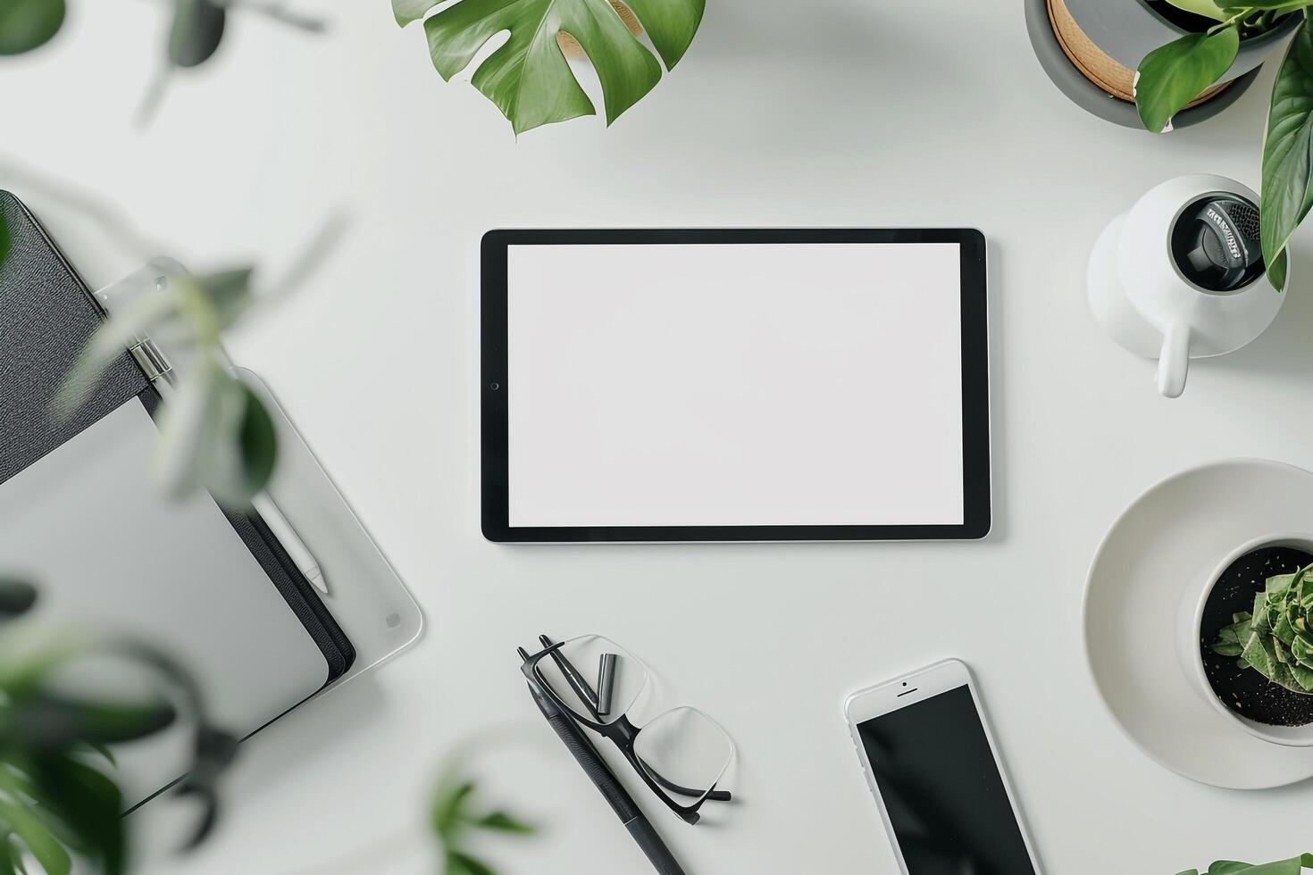 Tablet Mockup on   White Surface for Digital Design Presentations photo