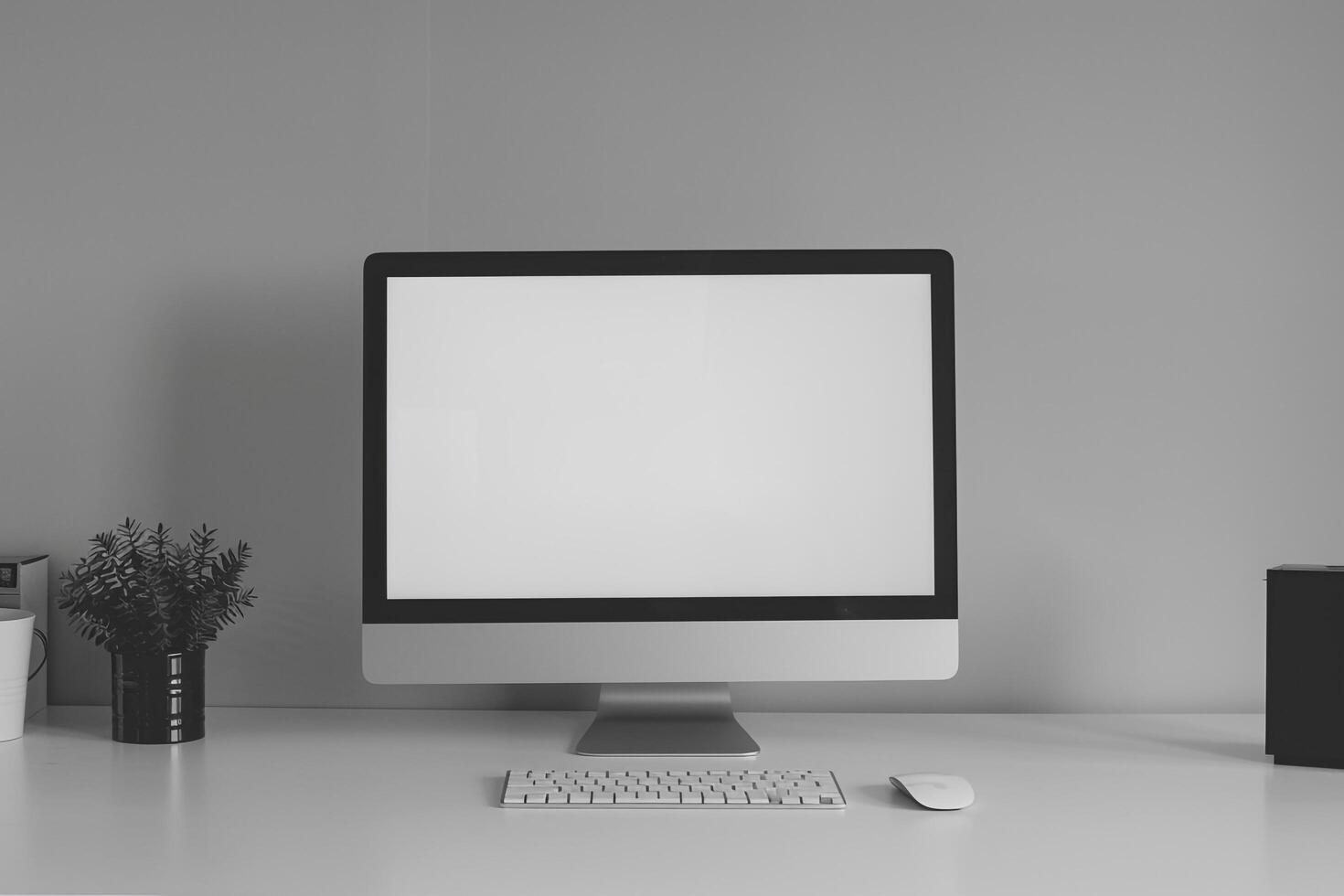 Contemporary Desktop Computer Mockup with   White Surface for Tech Use photo