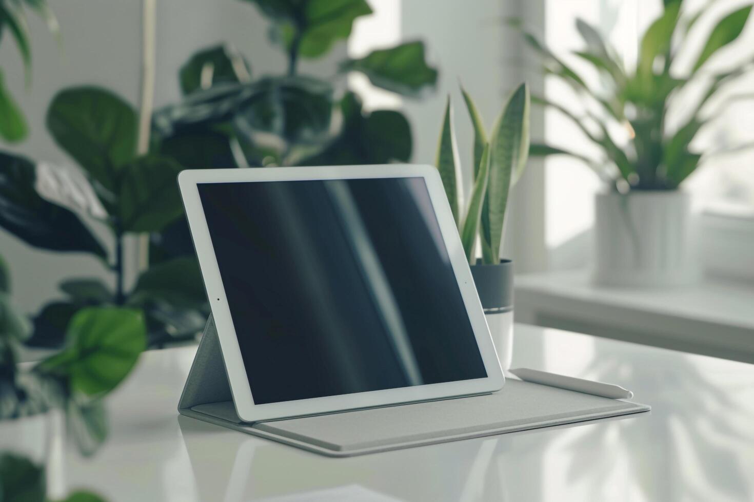 Sleek Tablet Mockup with   White Surface for Professional Digital Use photo