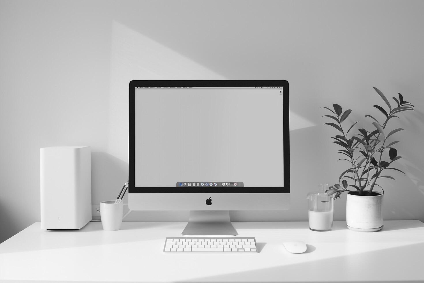 White Desktop Computer Mockup for Professional Tech and Office Environments photo
