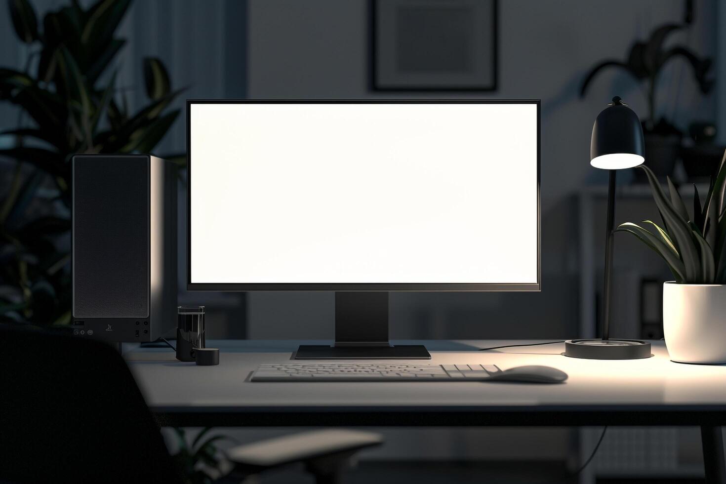 White Desktop Computer Mockup for   Digital Work Environments photo