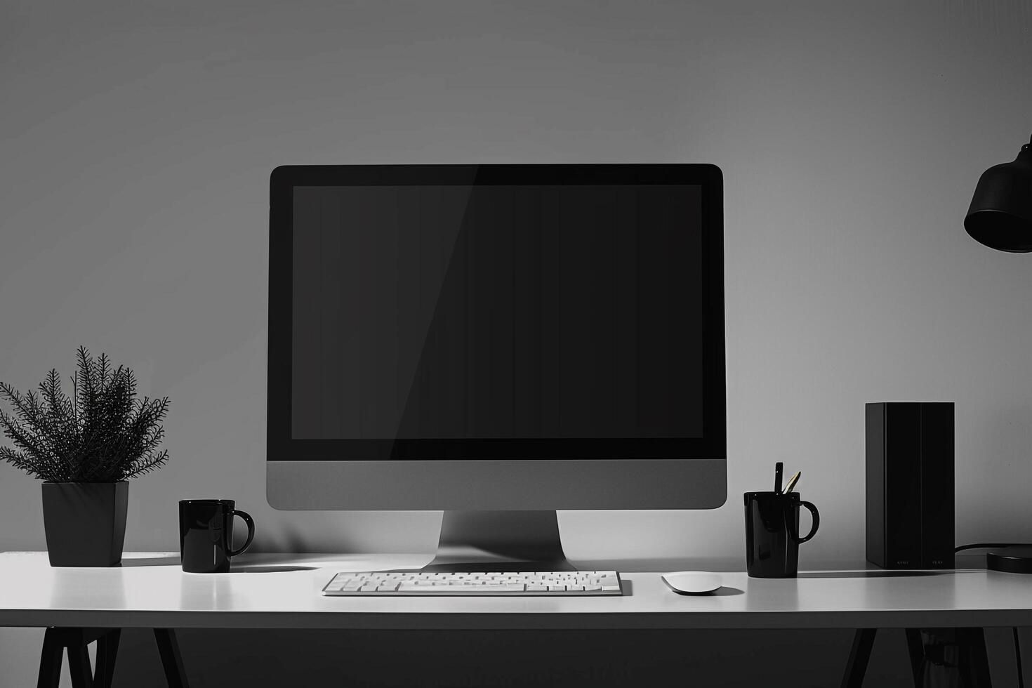 High Tech Desktop Computer Mockup on   White Background for Office Use photo