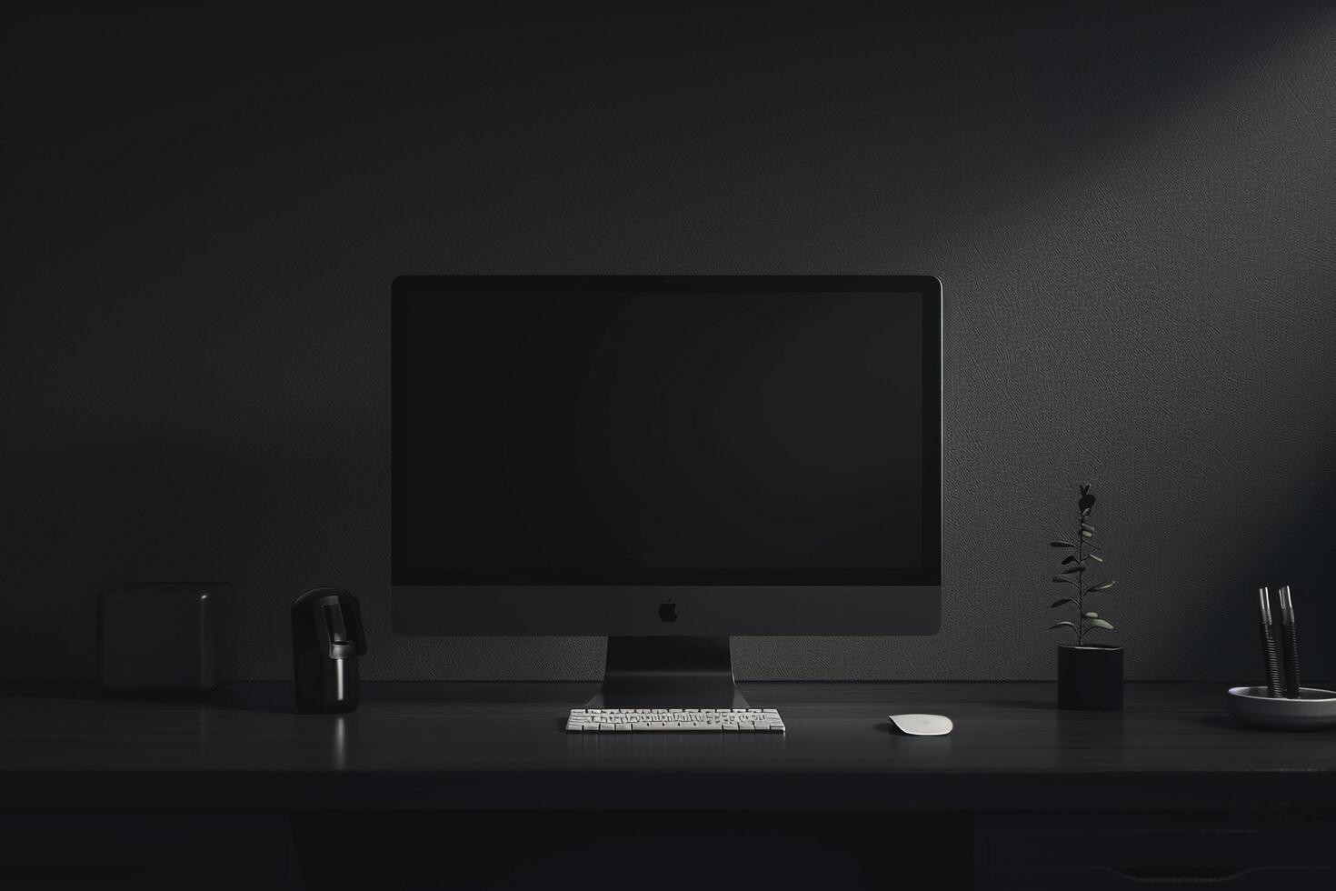 Sleek Desktop Computer Mockup on   White Surface for Professional Use photo