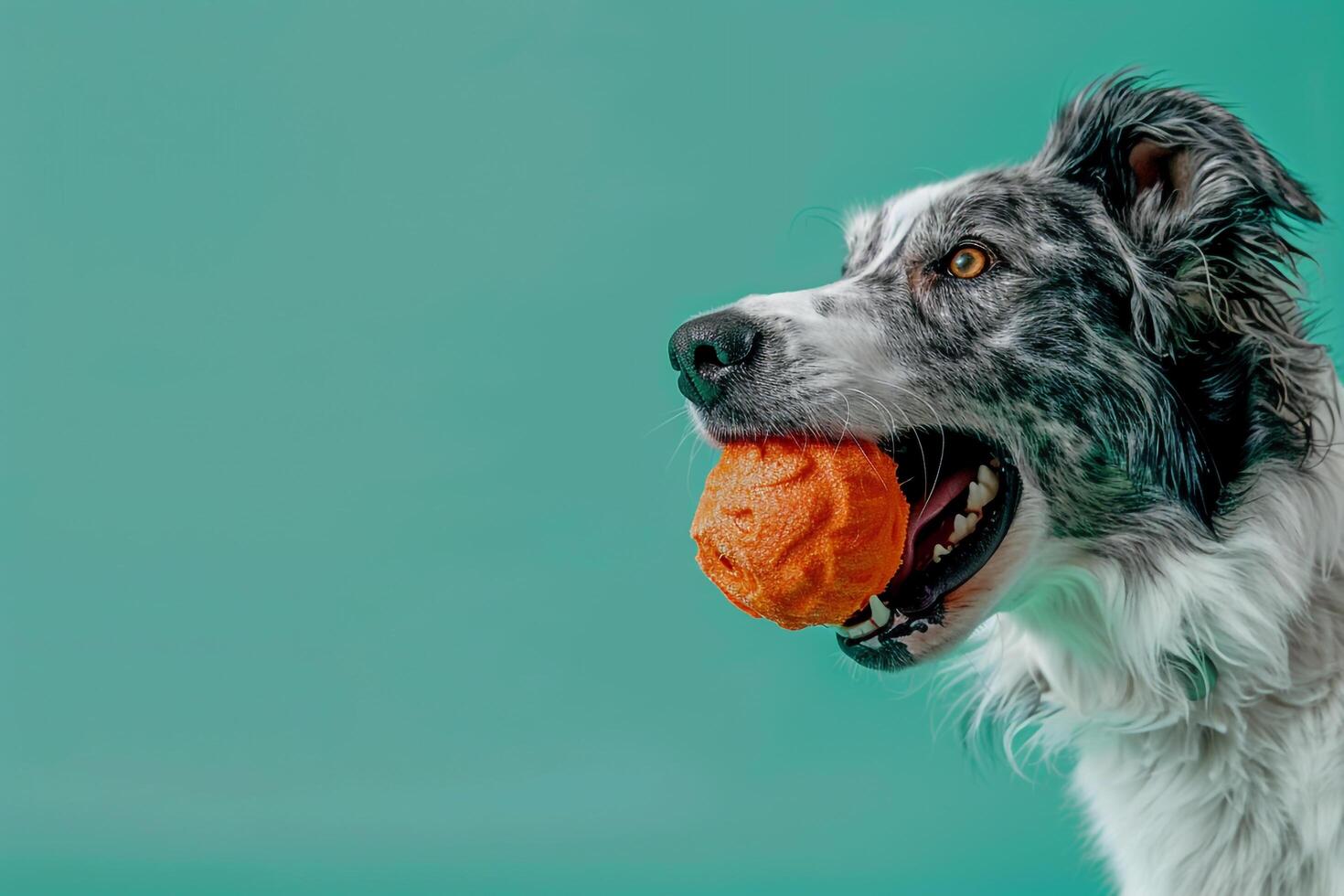 Dog with Mint Toy Engaged in Playful Activity on a   Background photo