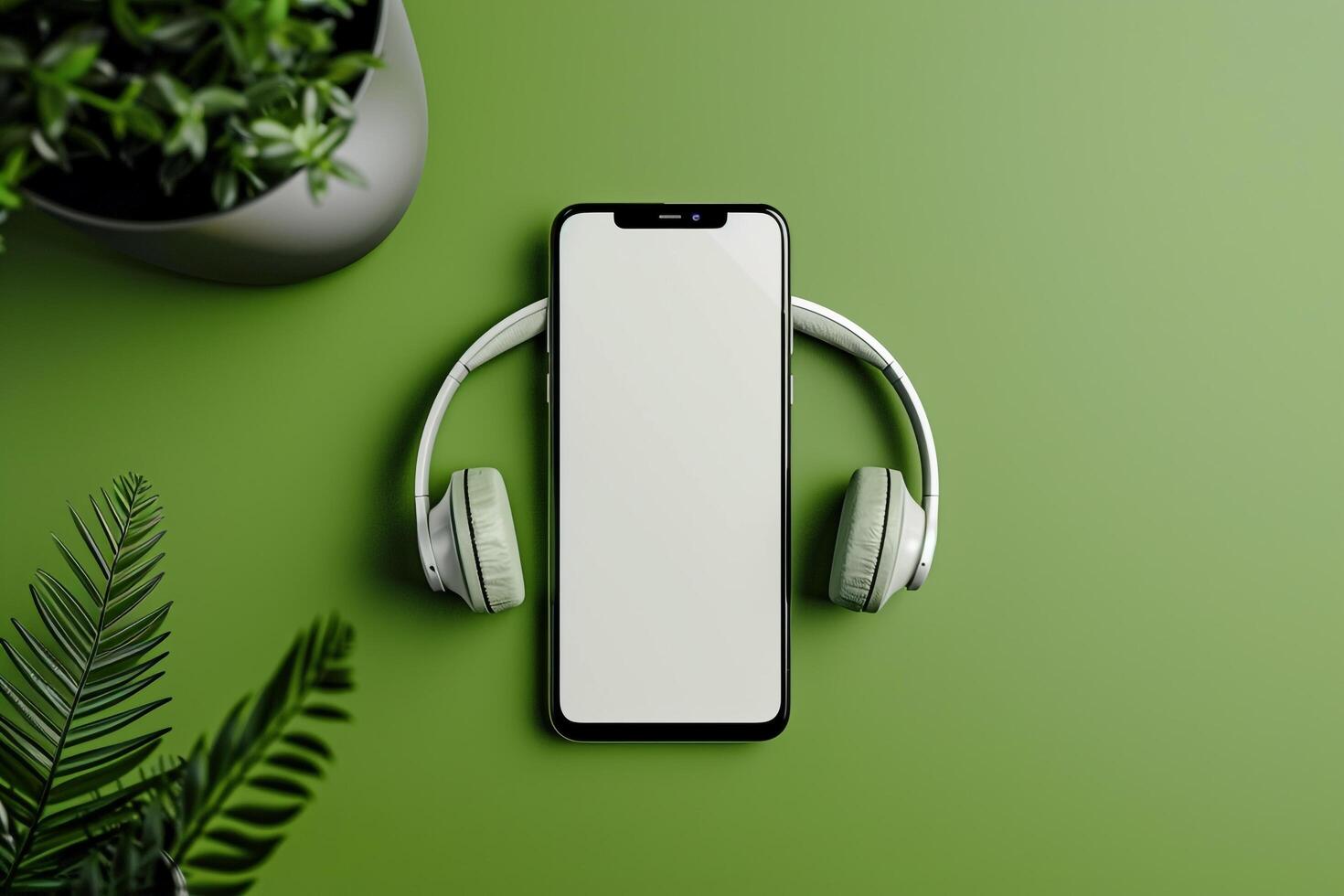 Mobile Phone Mockup Screen and Headphones on   Background photo