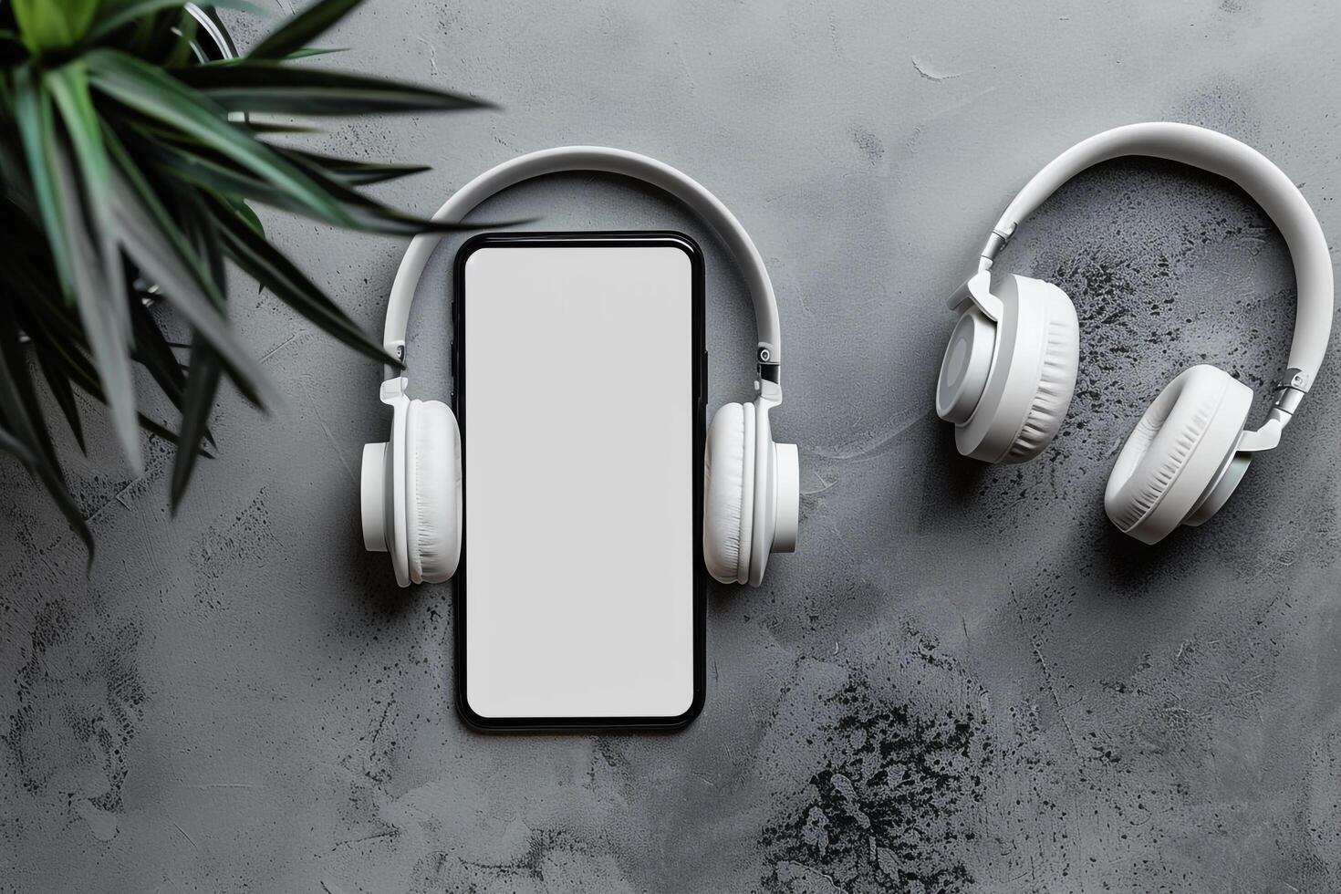 Mockup of Mobile Device with Screen and Headphones photo