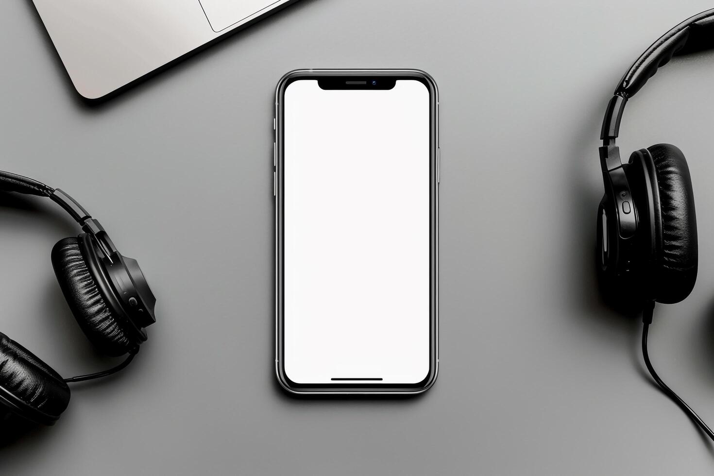 Mobile Device Mockup with Screen and Headphones photo