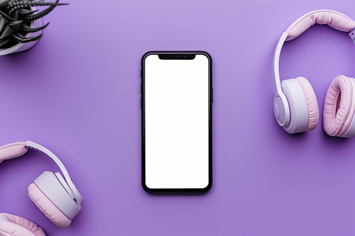 Mobile Phone Mockup Screen and Headphones for High Tech Users photo