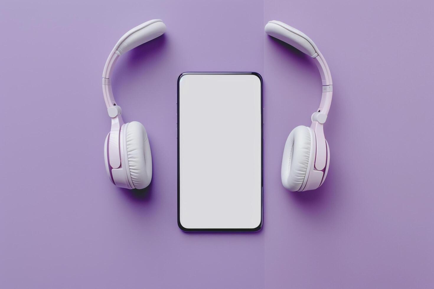 Mobile Phone Mockup Screen and Headphones for   Tech Display photo