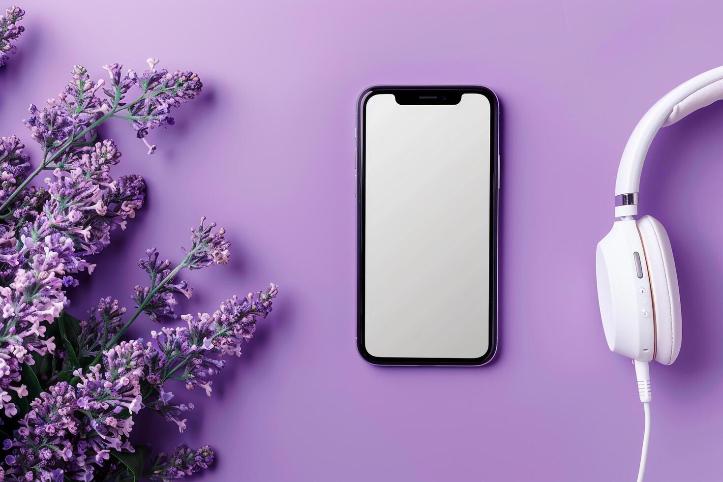 Mobile Phone Mockup Screen and Headphones for Sophisticated Setup photo