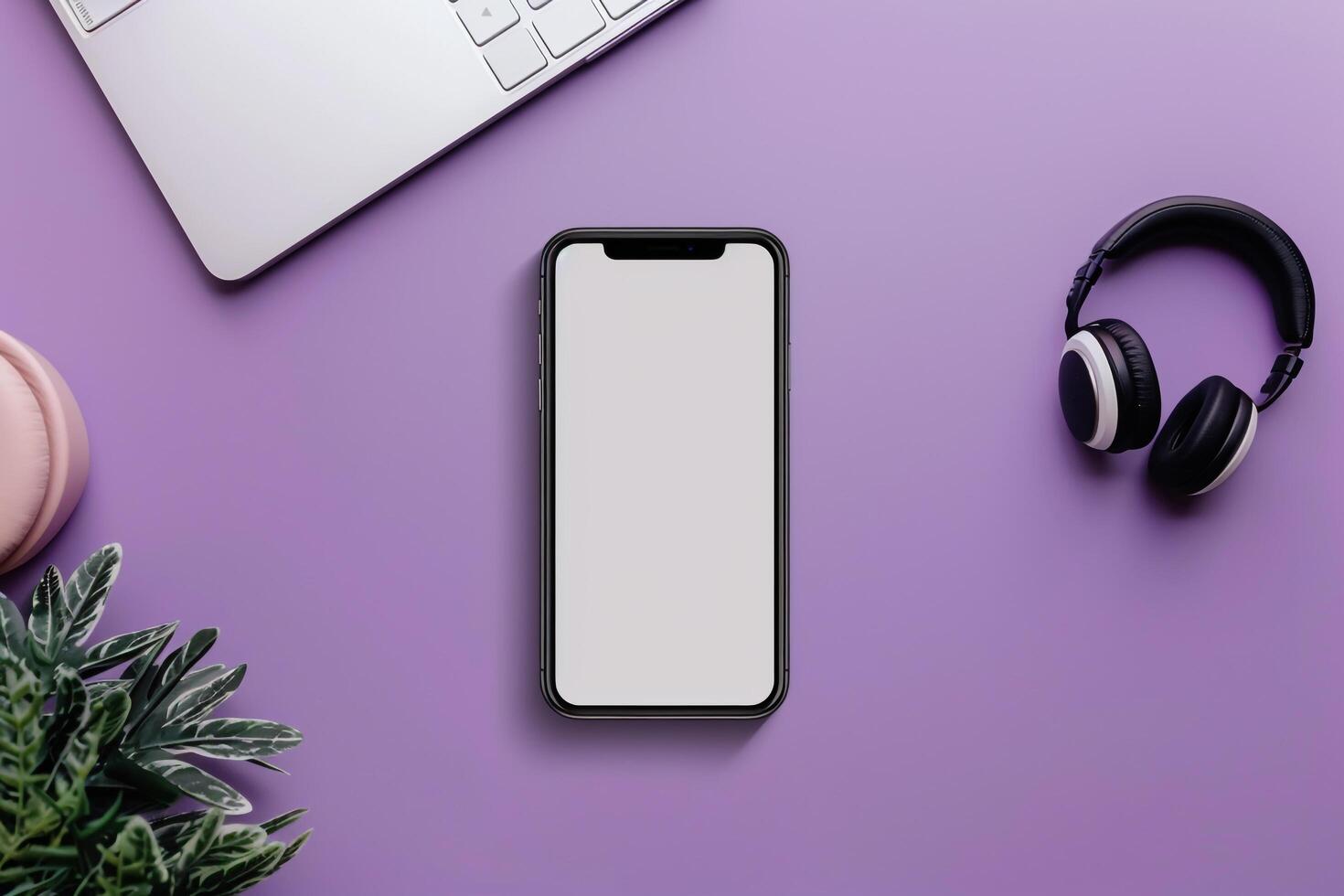 Mobile Phone Screen Mockup with Headphones for Digital Users photo