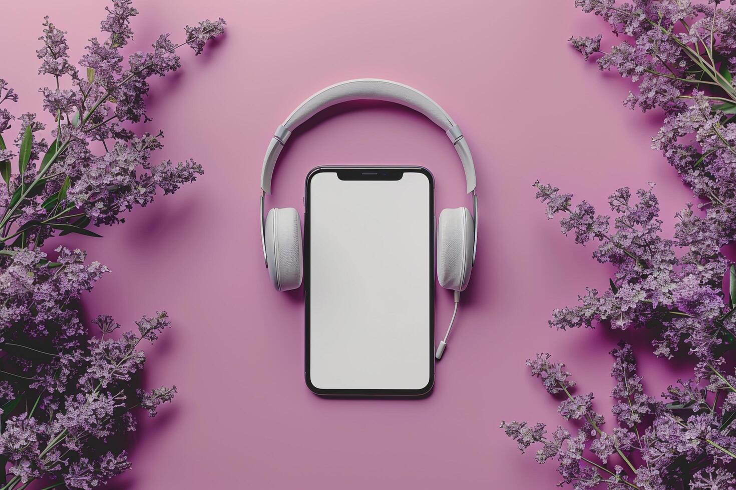 Mobile Phone Mockup Screen and Headphones for Efficient Display photo
