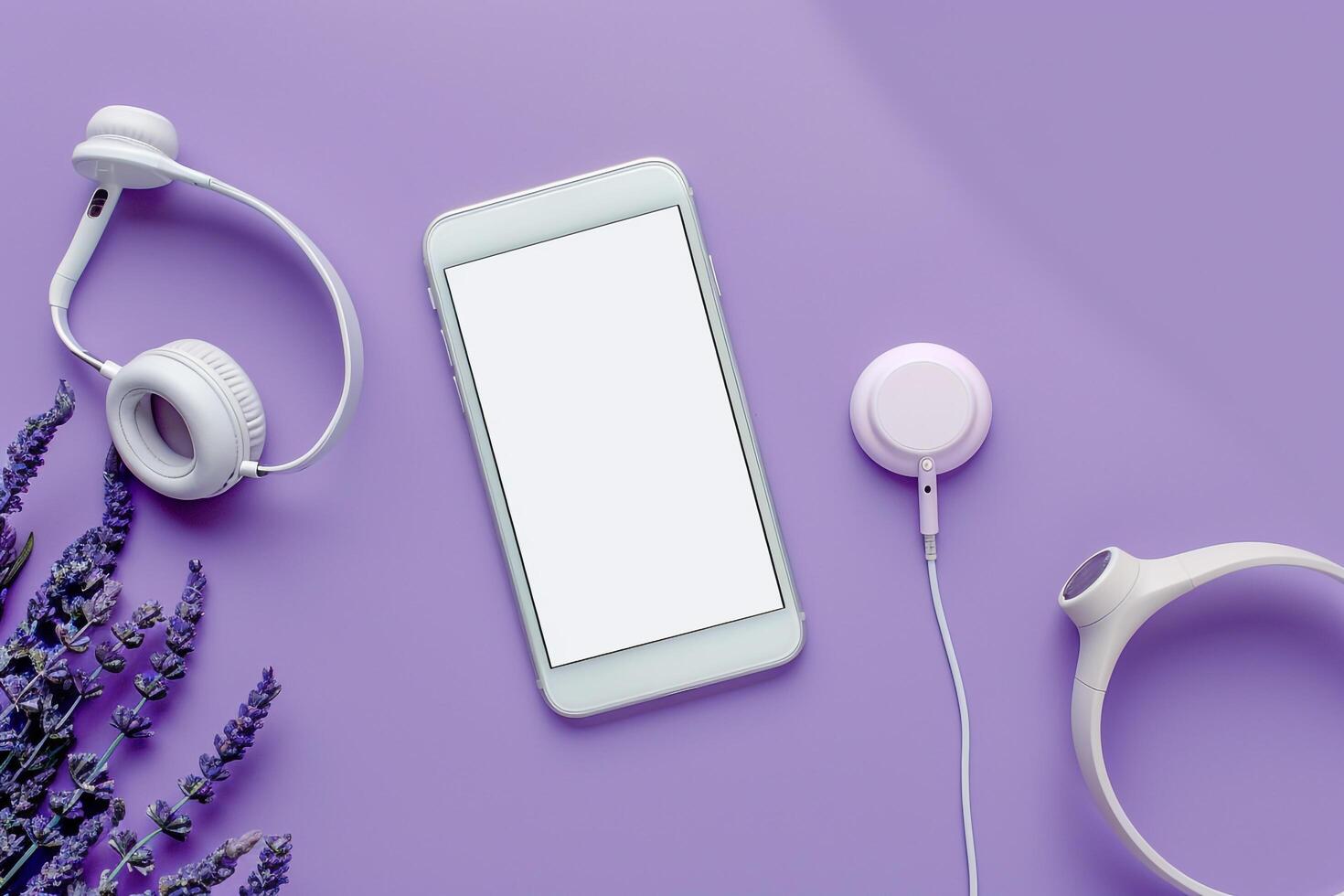 Mobile Phone Mockup Screen and Headphones for   Tech Design photo