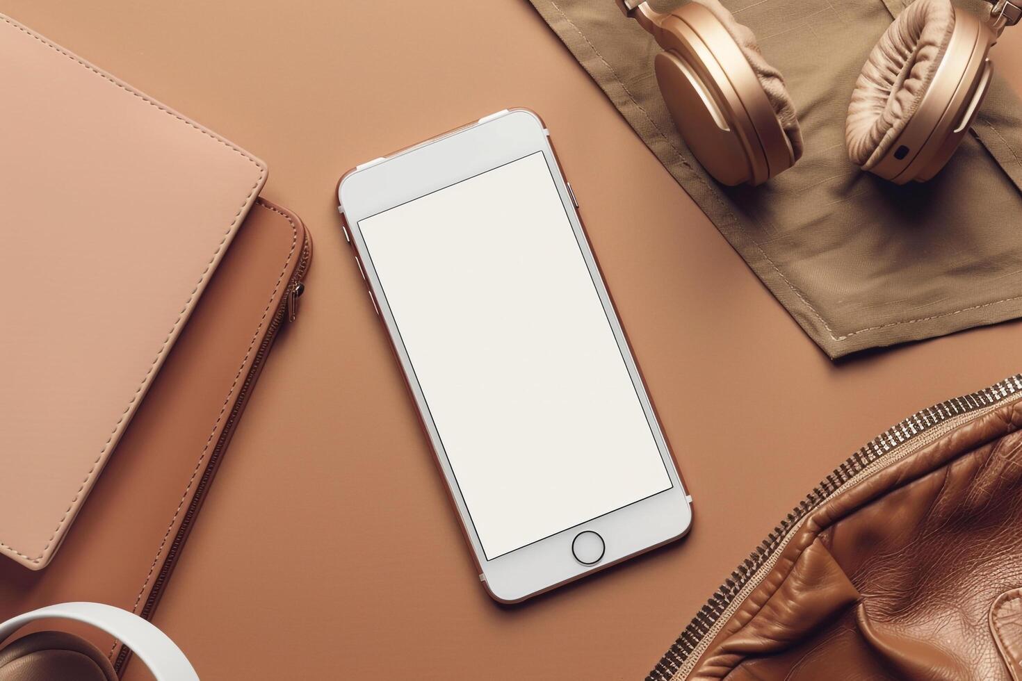Mobile Phone Mockup Screen and Headphones for Professional Tech photo