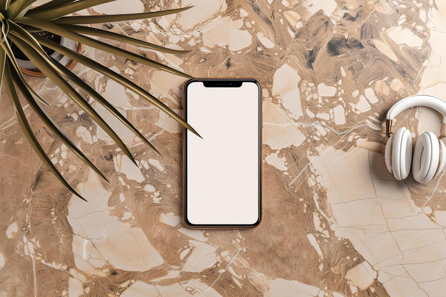 Mobile Phone Mockup Screen and Headphones for   Tech Display photo