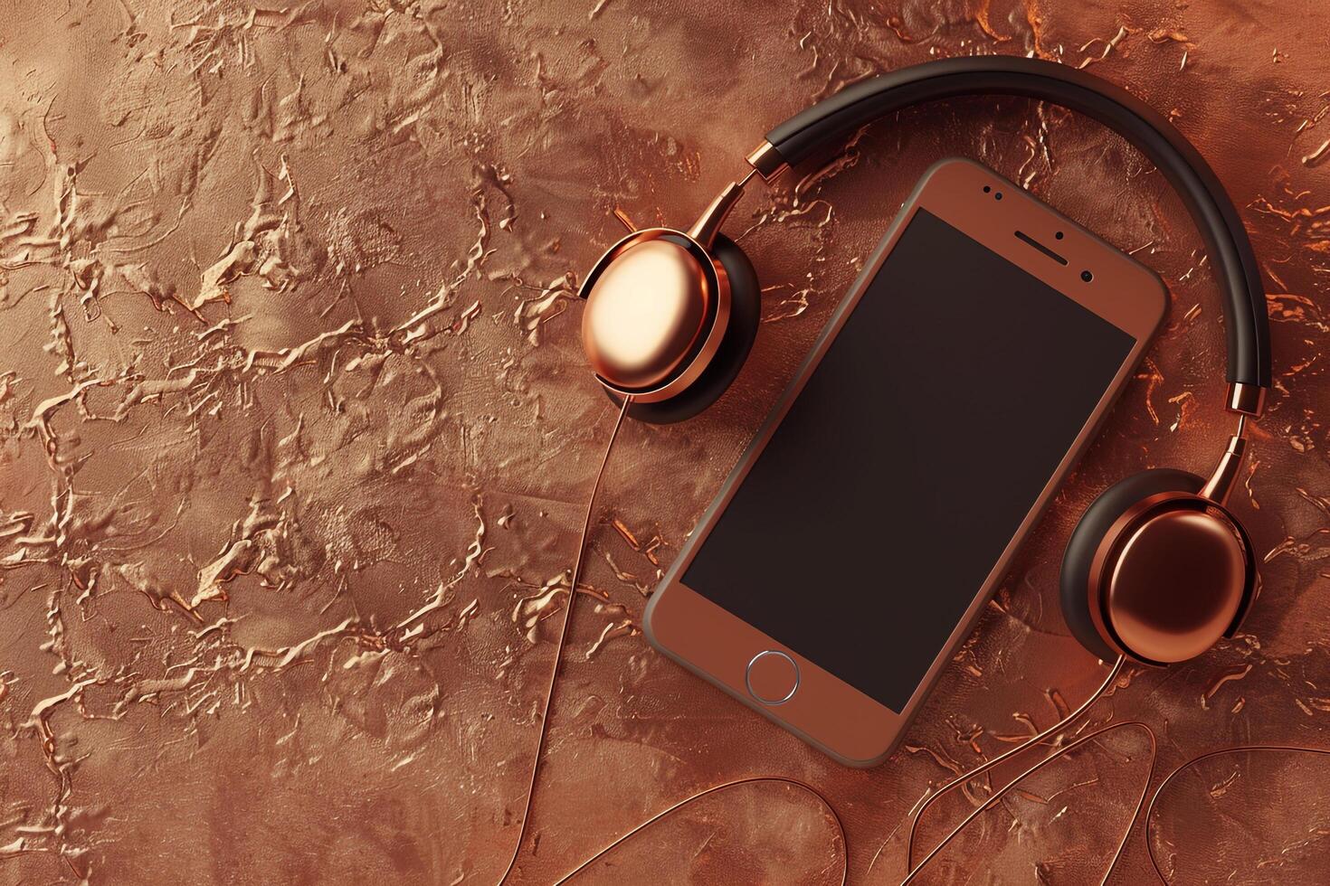 Mobile Phone Mockup Screen and Headphones for   Tech Setup photo
