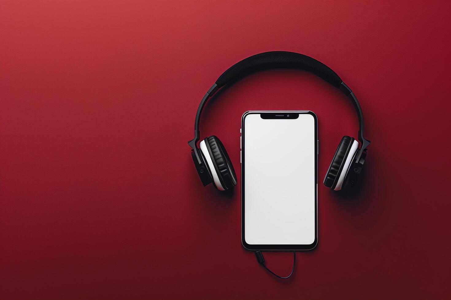 High Tech Mobile Phone Mockup with Headphones photo