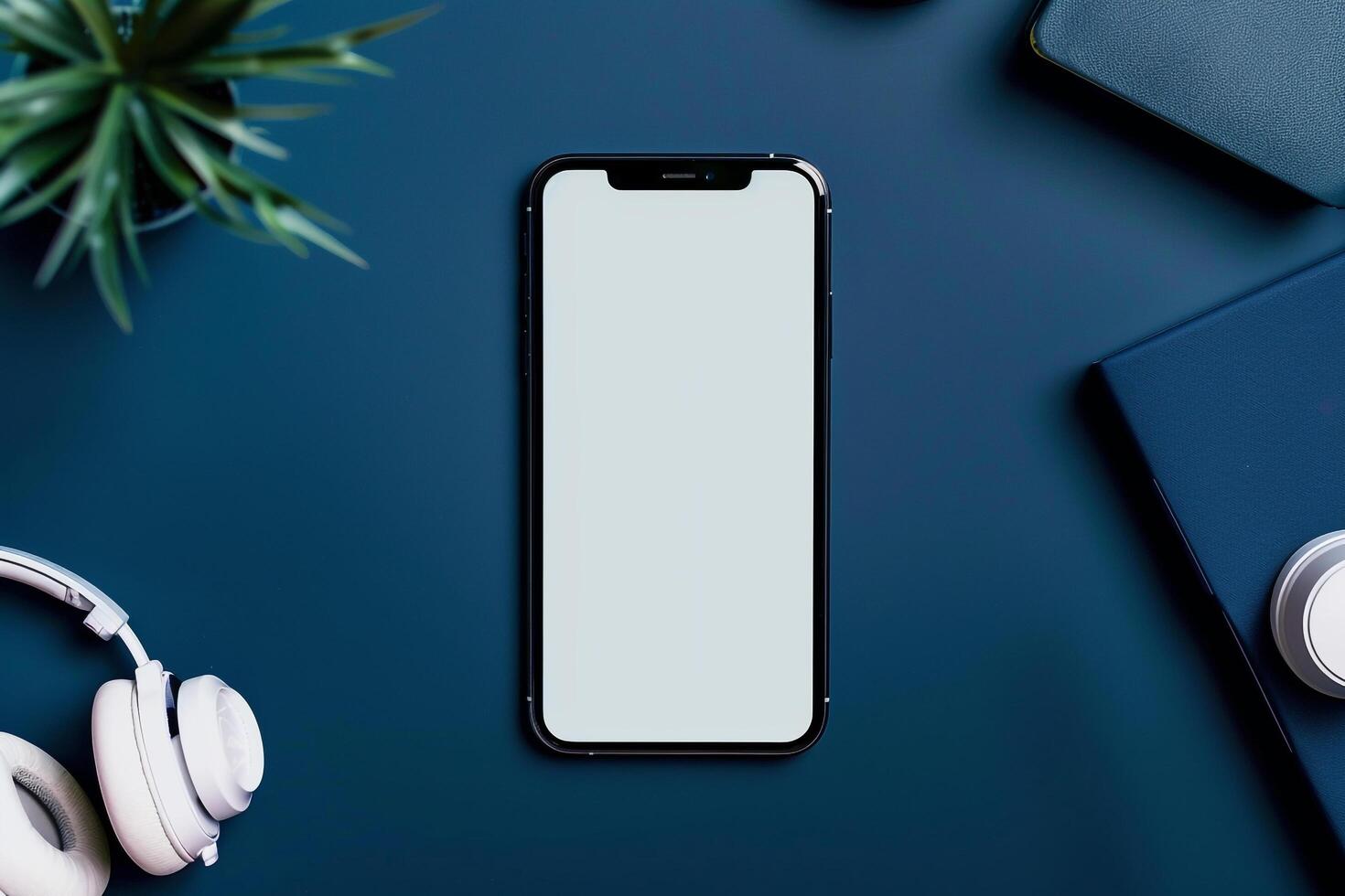 Mobile Phone Mockup with Stylish Headphones for Professional Use photo