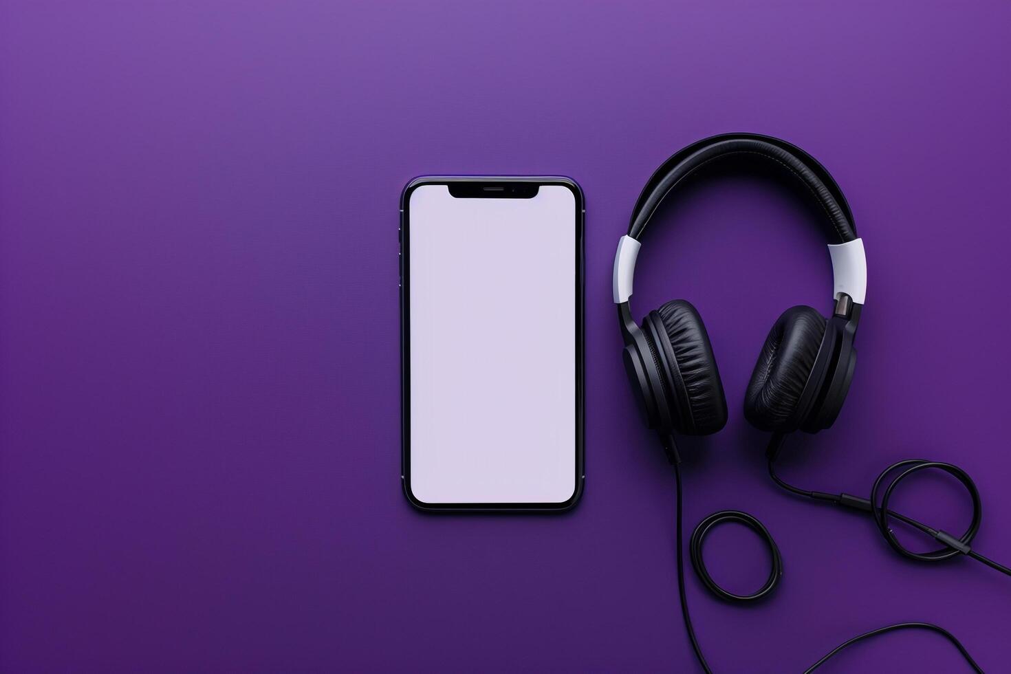 Mobile Phone Mockup with Headphones in Casual   Background photo