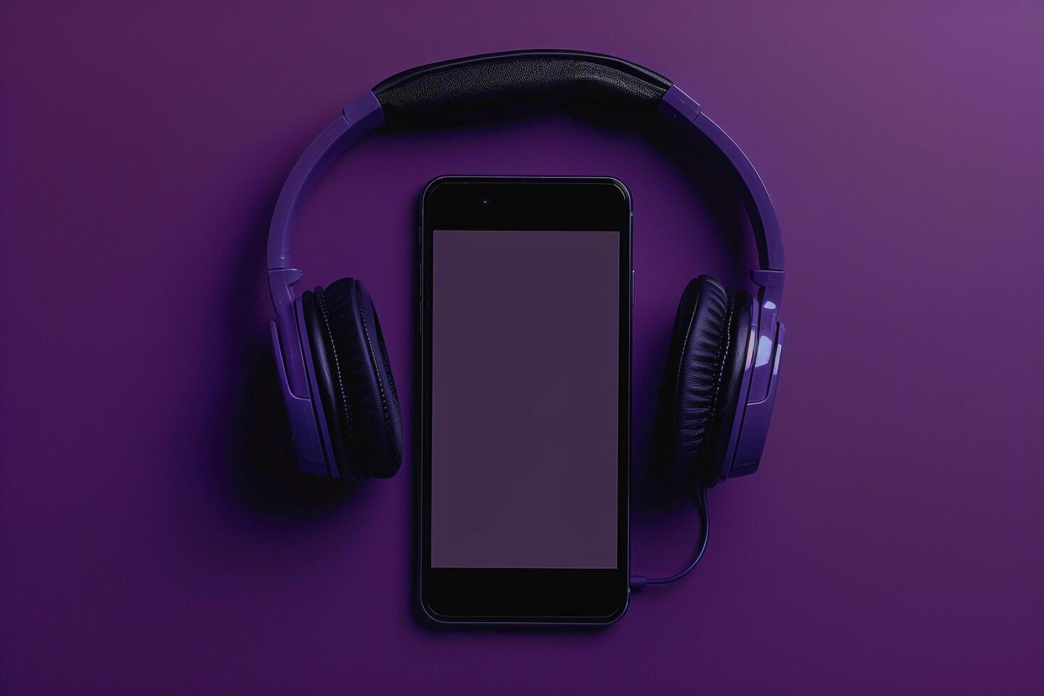 Mobile Phone Mockup with Headphones in Casual Workspace Background photo