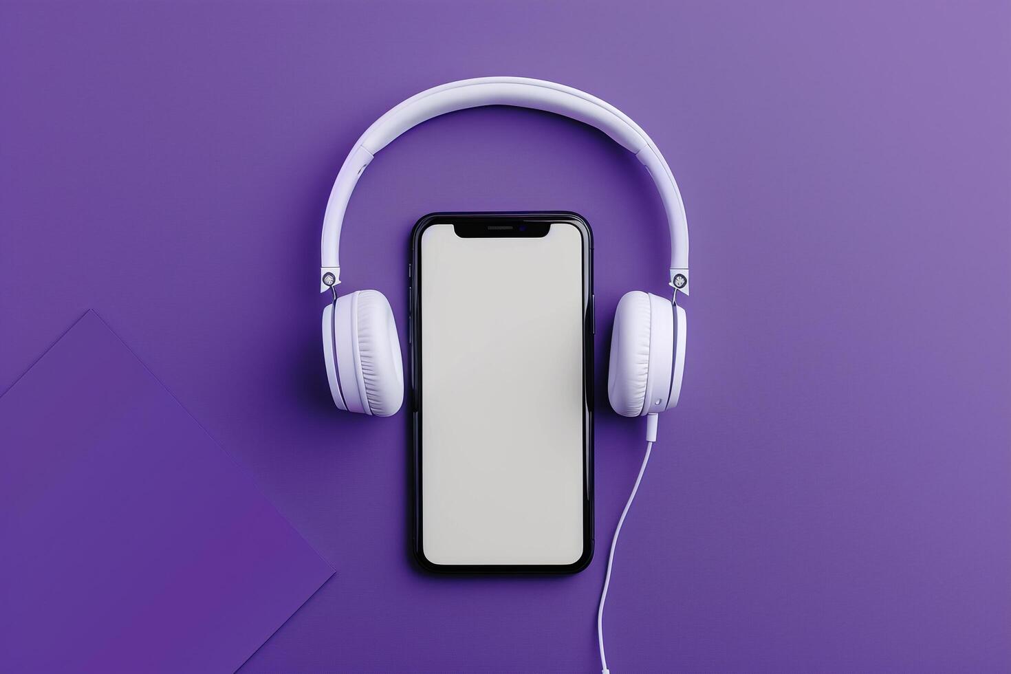 Mobile Phone Mockup with Headphones on Desk with Technology Background photo