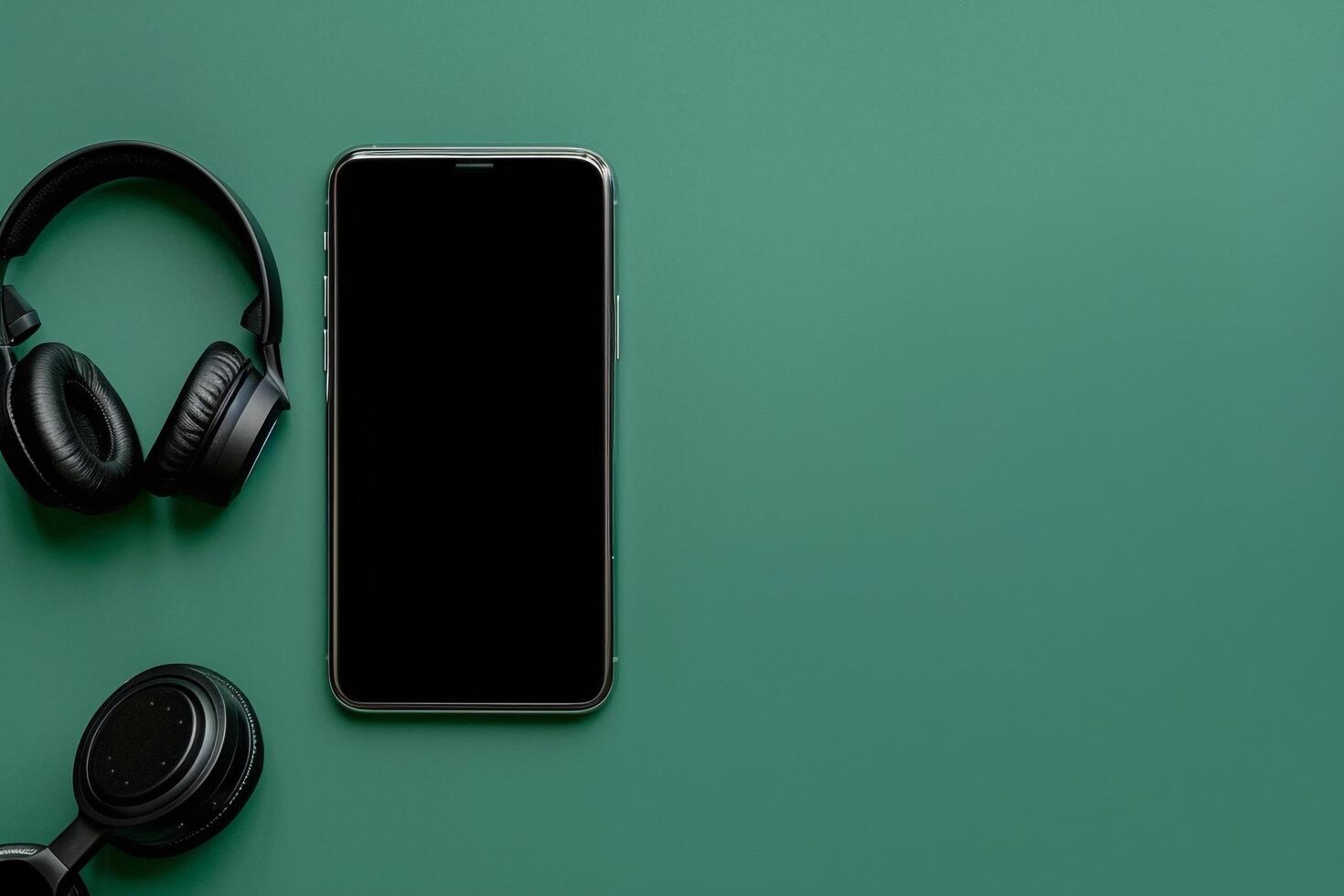 Mobile Device Mockup with Headphones in Tech Business   Background photo