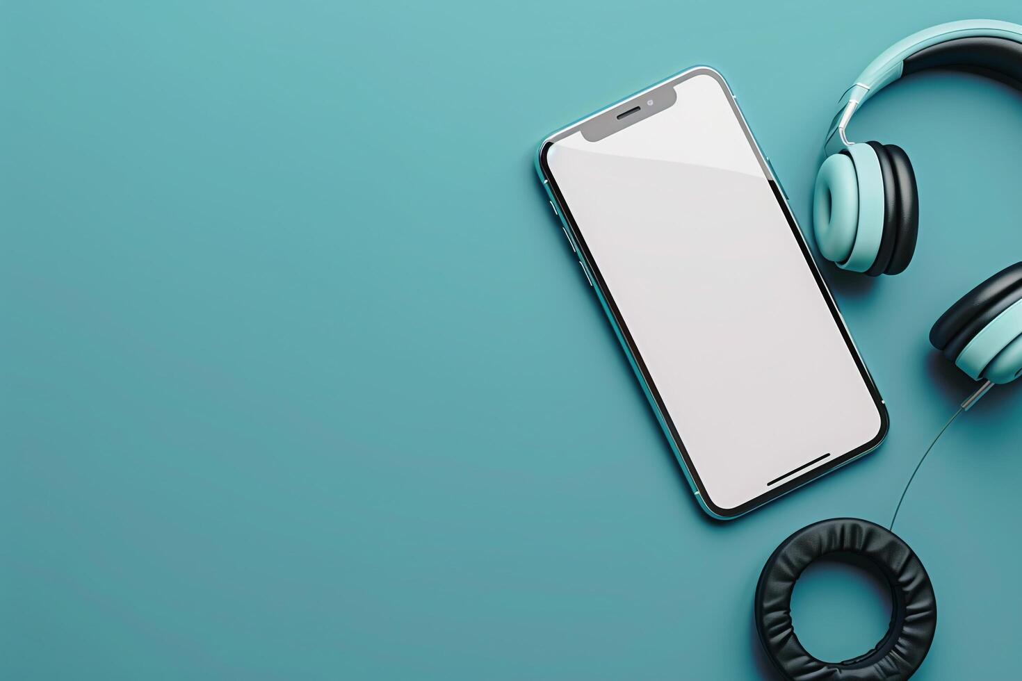 Mobile Device Mockup Screen with Headphones in Digital Workspace   Background photo