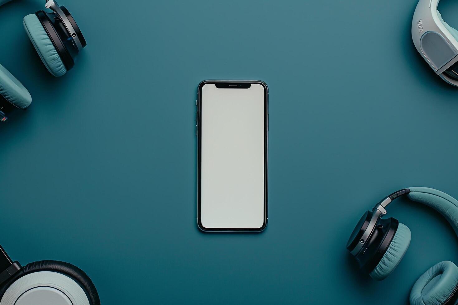 Mobile Device Mockup Screen with Headphones in Remote Tech   Background photo