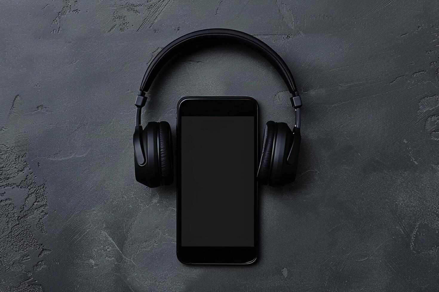 Mobile Device Mockup Screen with Headphones in Tech Workspace   Background photo