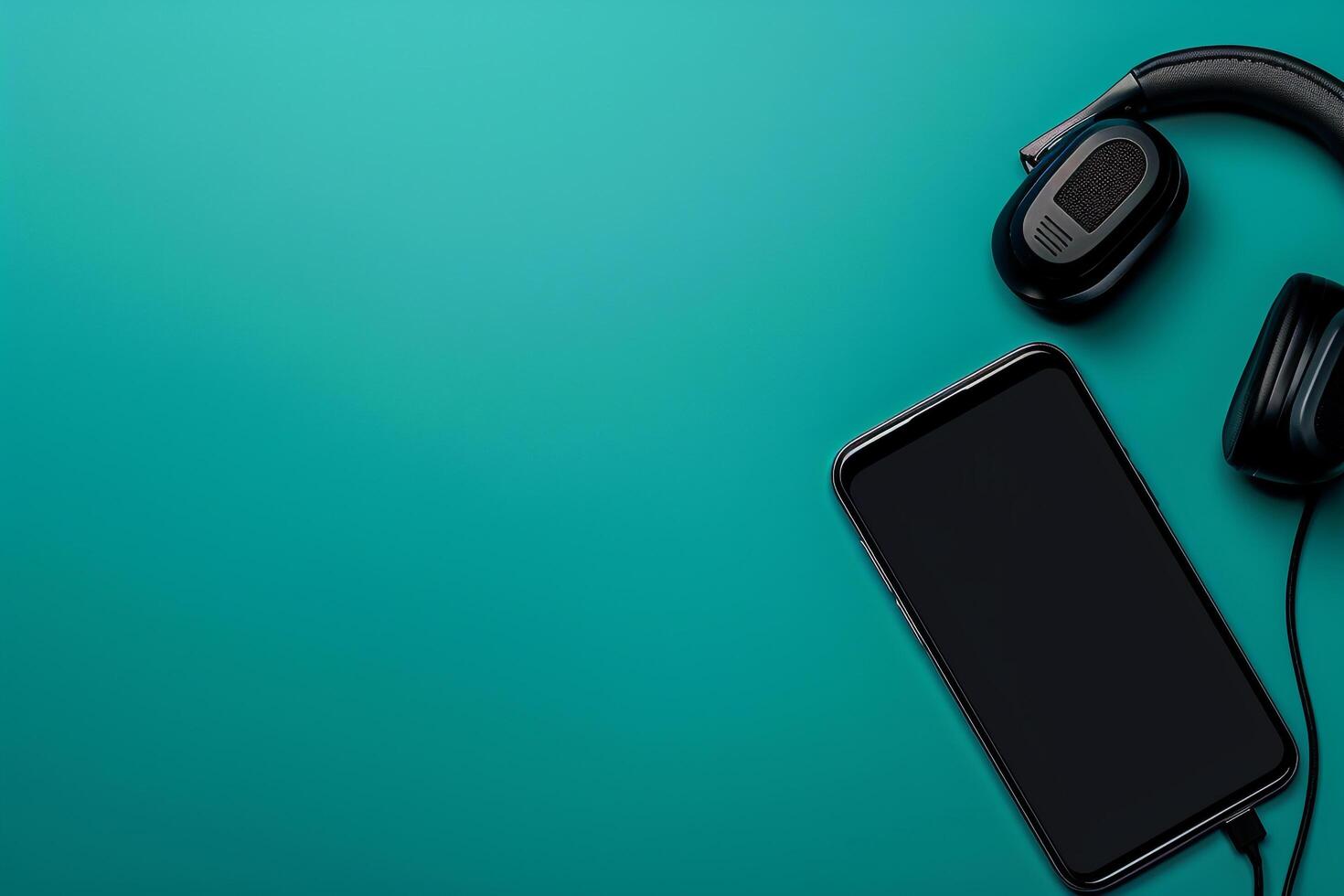 Mobile Device Mockup Screen with Headphones in Digital Workspace   Background photo