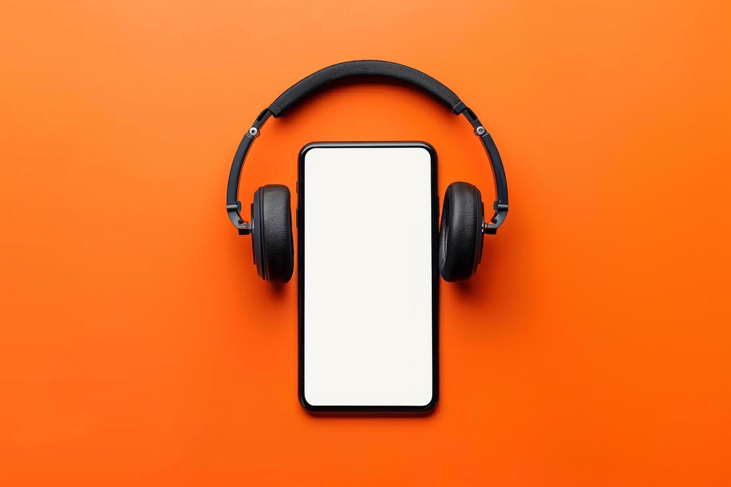 Mobile Device Mockup Screen and Headphones photo