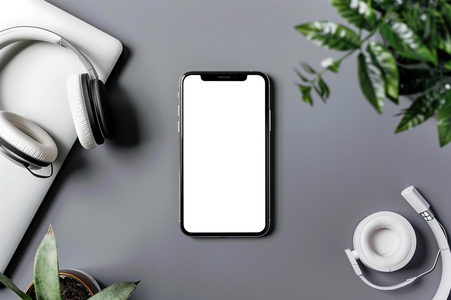 Mobile Device Mockup Screen and Headphones photo