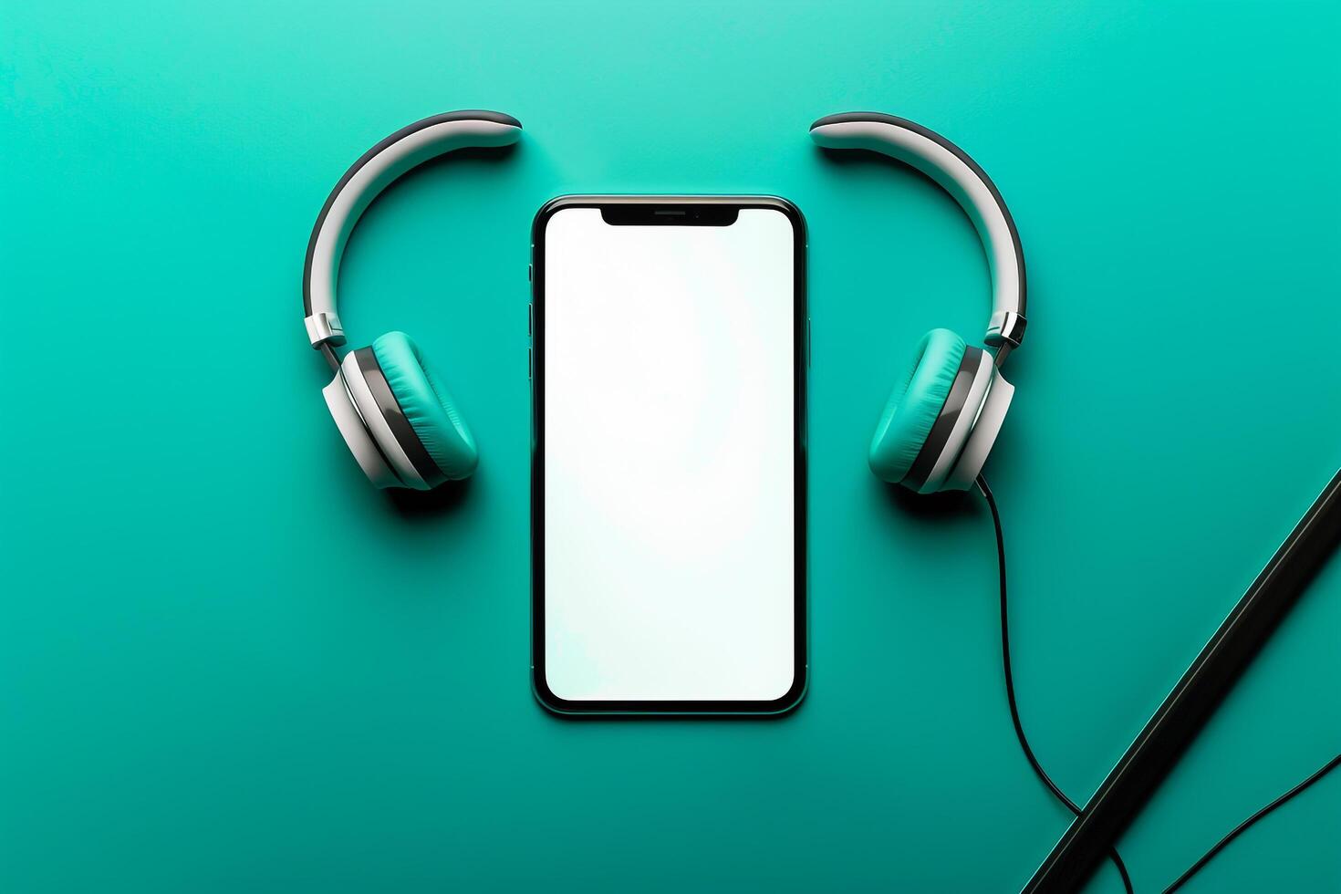 Mobile Device Mockup Screen and Headphones photo