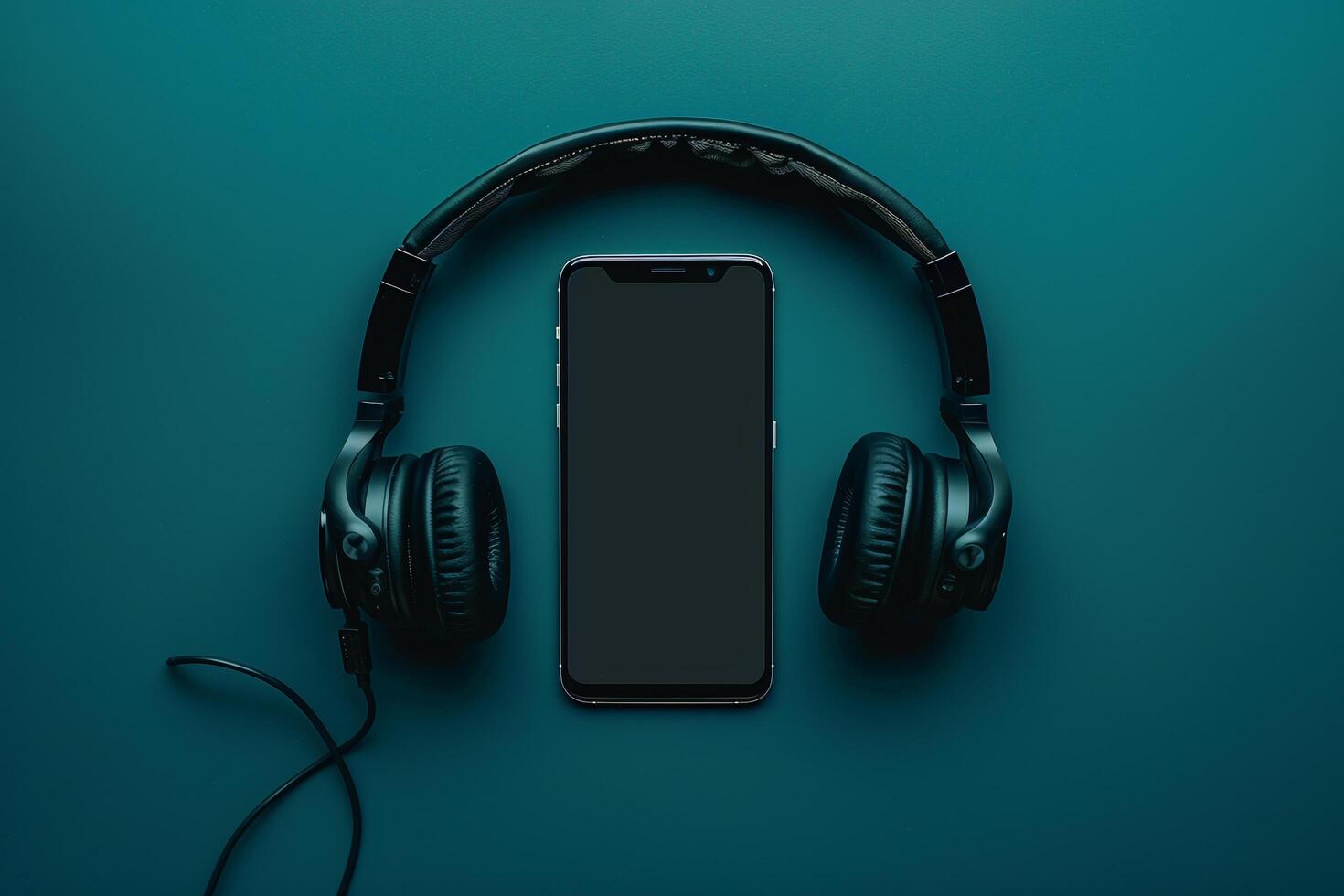 Mobile Device Mockup Screen and Headphones photo