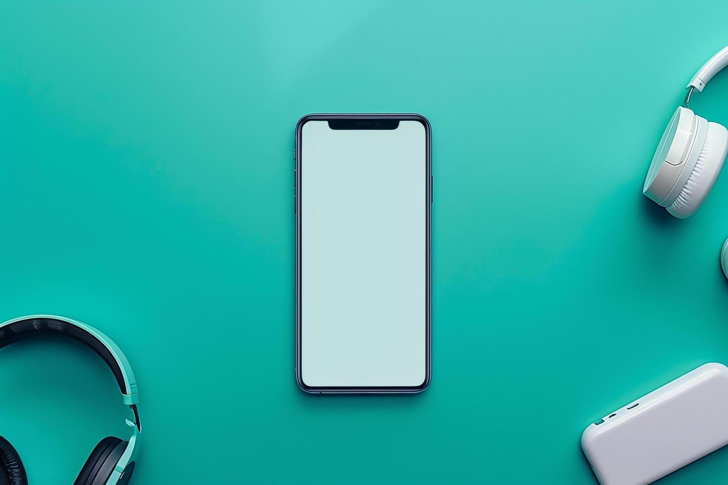 Mobile Device Mockup with Screen and Headphones for High Tech Communication Solutions photo