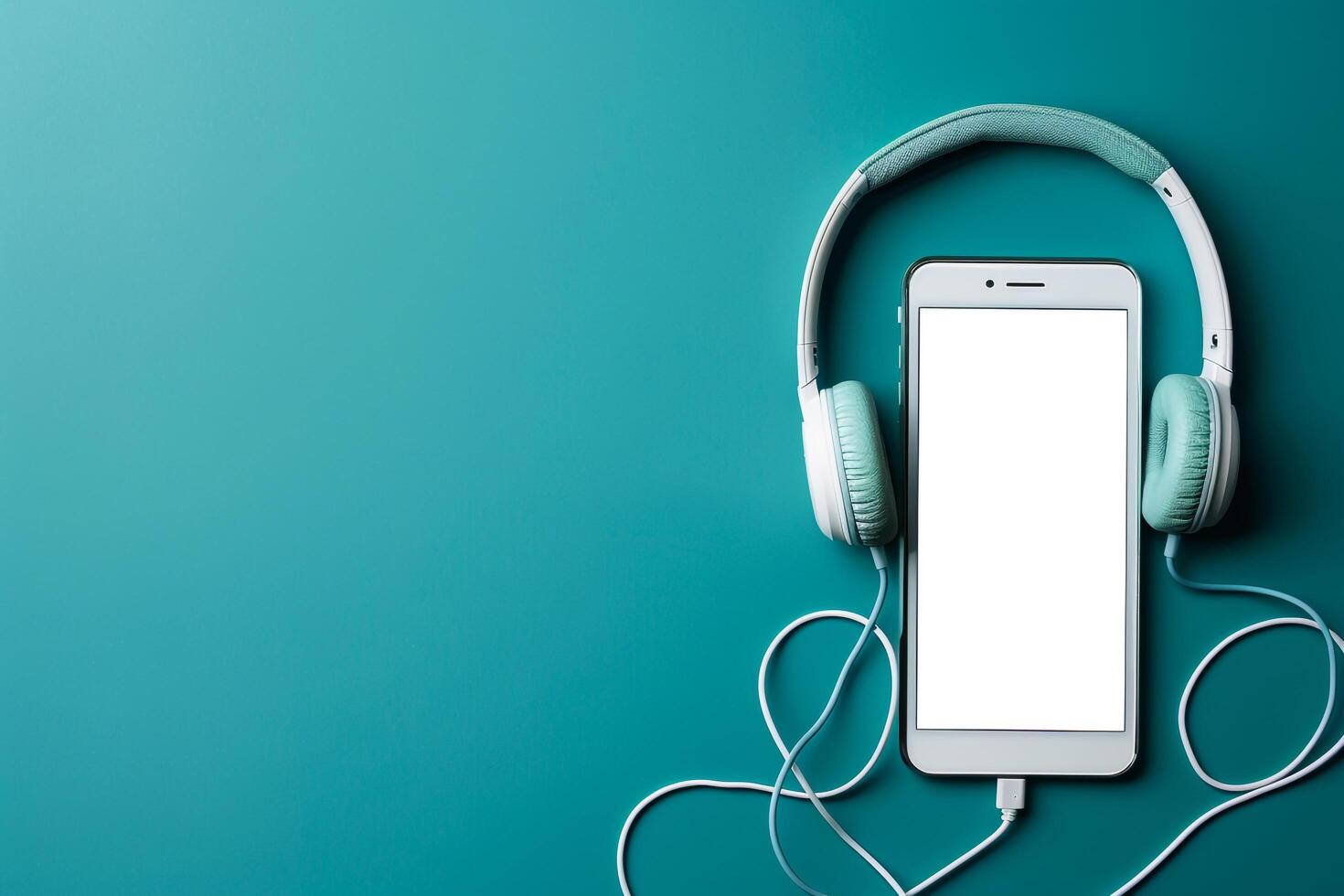 Mobile Device Mockup with Headphones on a Desk Background for Professional Use photo