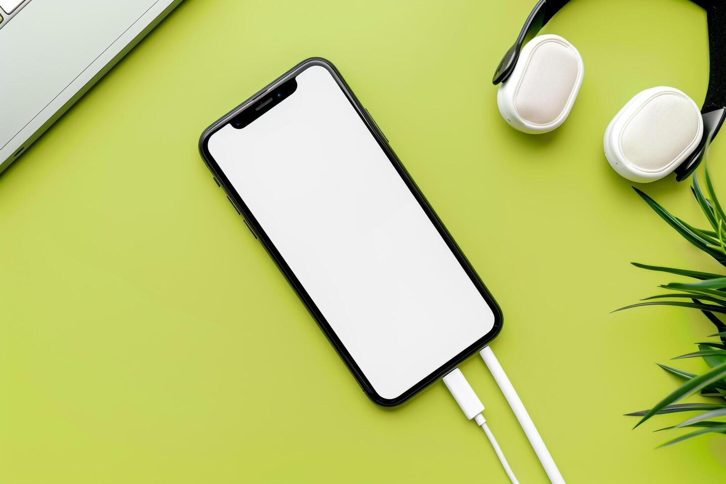 Mobile Device Mockup Featuring Screen and Headphones for Digital Media Presentations photo