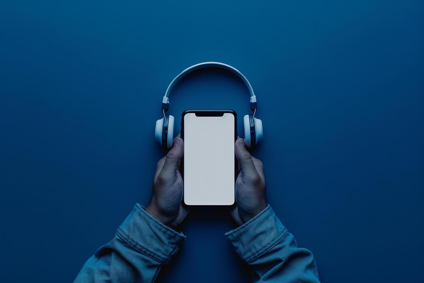 Mobile Device Mockup with Headphones and Screen for Professional Digital Communication photo