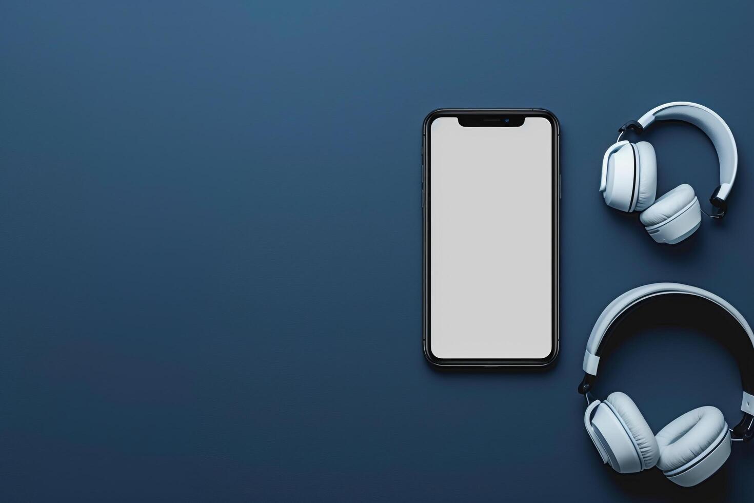 Mobile Device Mockup Screen and Headphones for Professional Digital and Tech Work photo