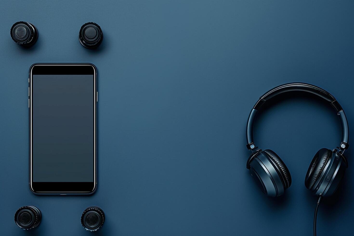 Mobile Device Mockup Screen and Headphones for Professional Digital Applications photo
