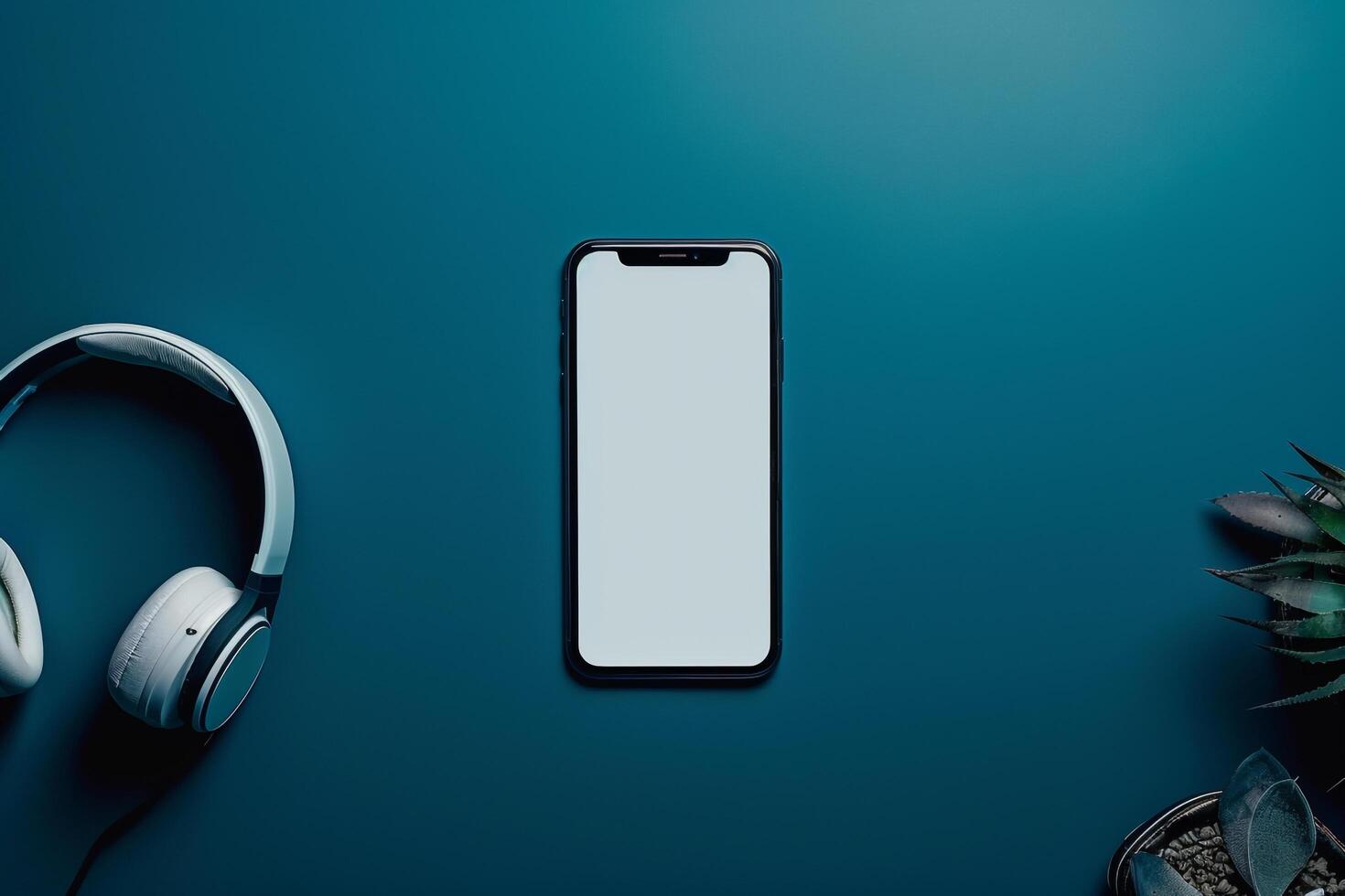 Mobile Device Mockup Screen and Headphones for High Tech Work and Professional Use photo