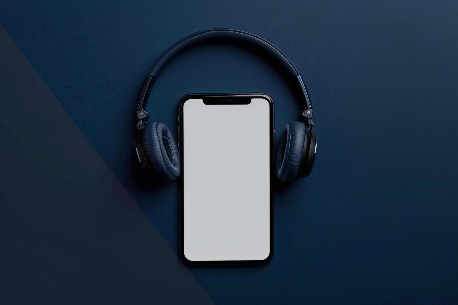 Mobile Device Mockup Screen and Headphones for High Tech Communication and Digital Media photo