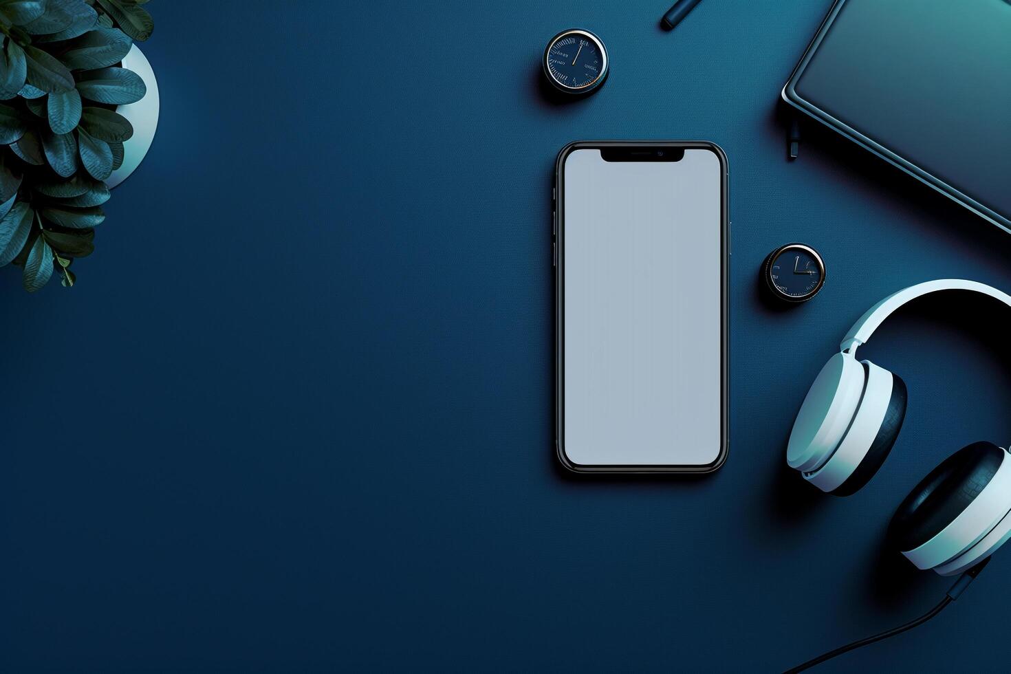 Mobile Device Mockup Screen and Headphones for   Digital Media Solutions photo