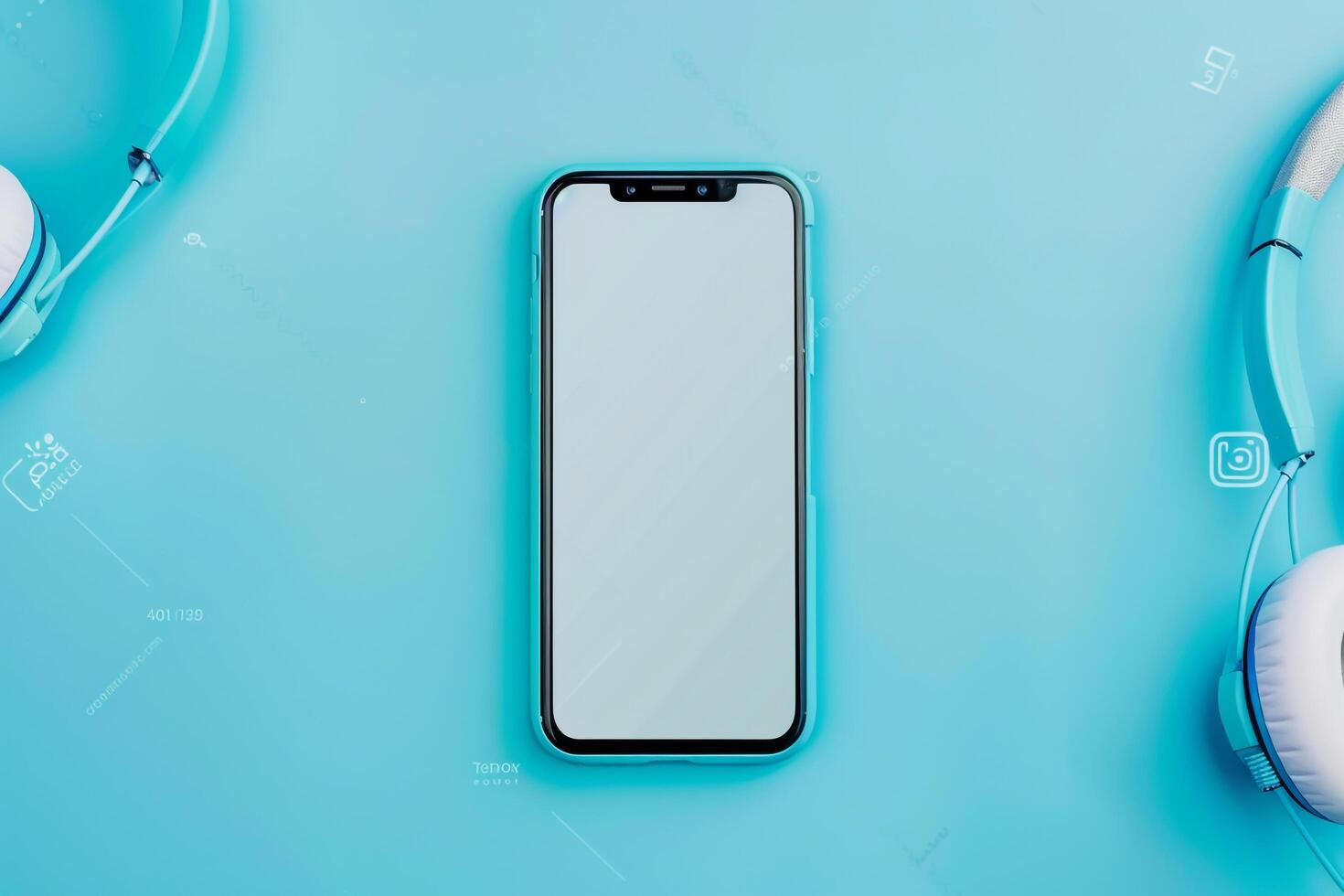 Mobile Device Mockup Featuring Headphones     Background photo